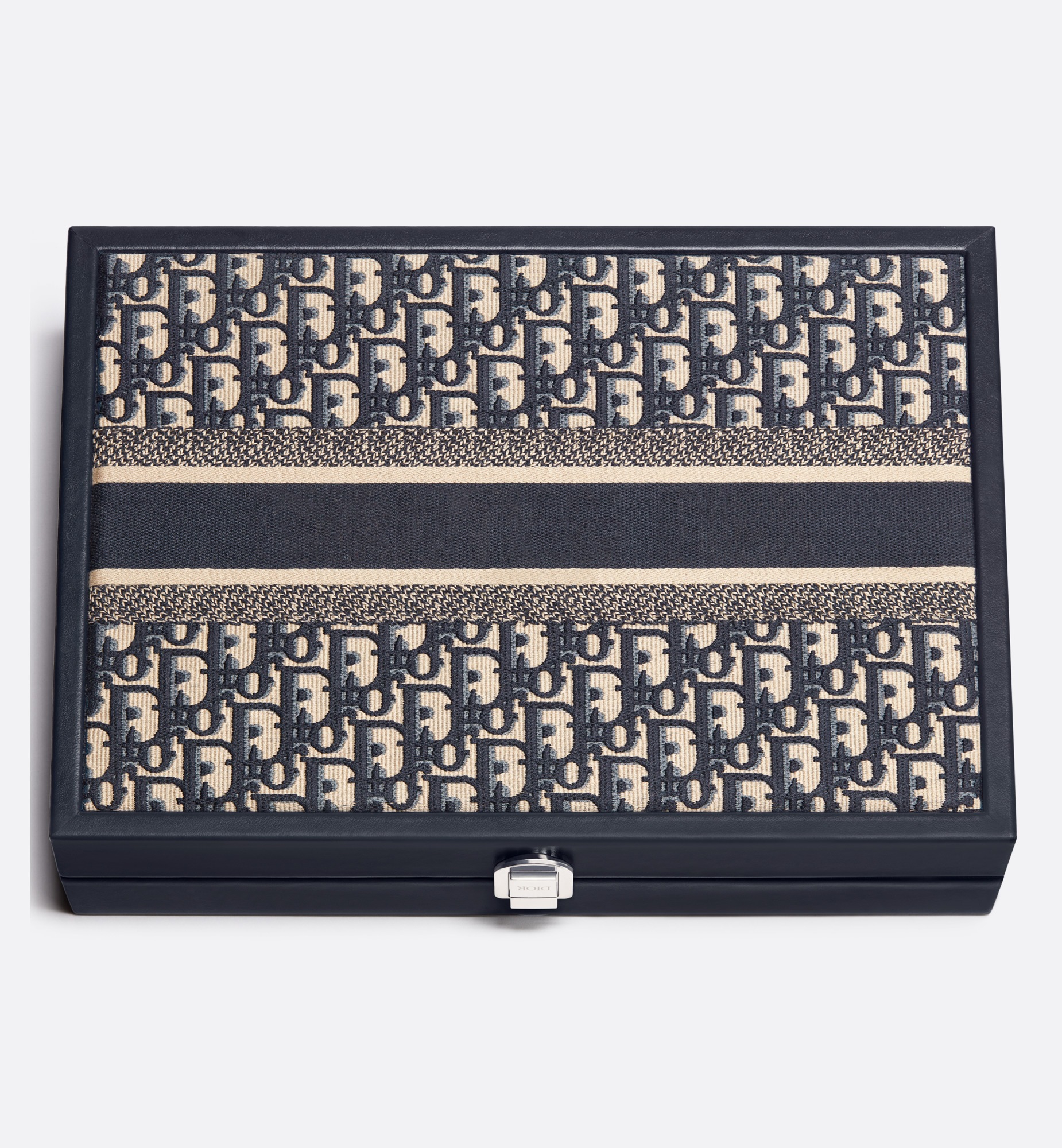 Large Embroidered Backgammon Blue Dior Oblique E08