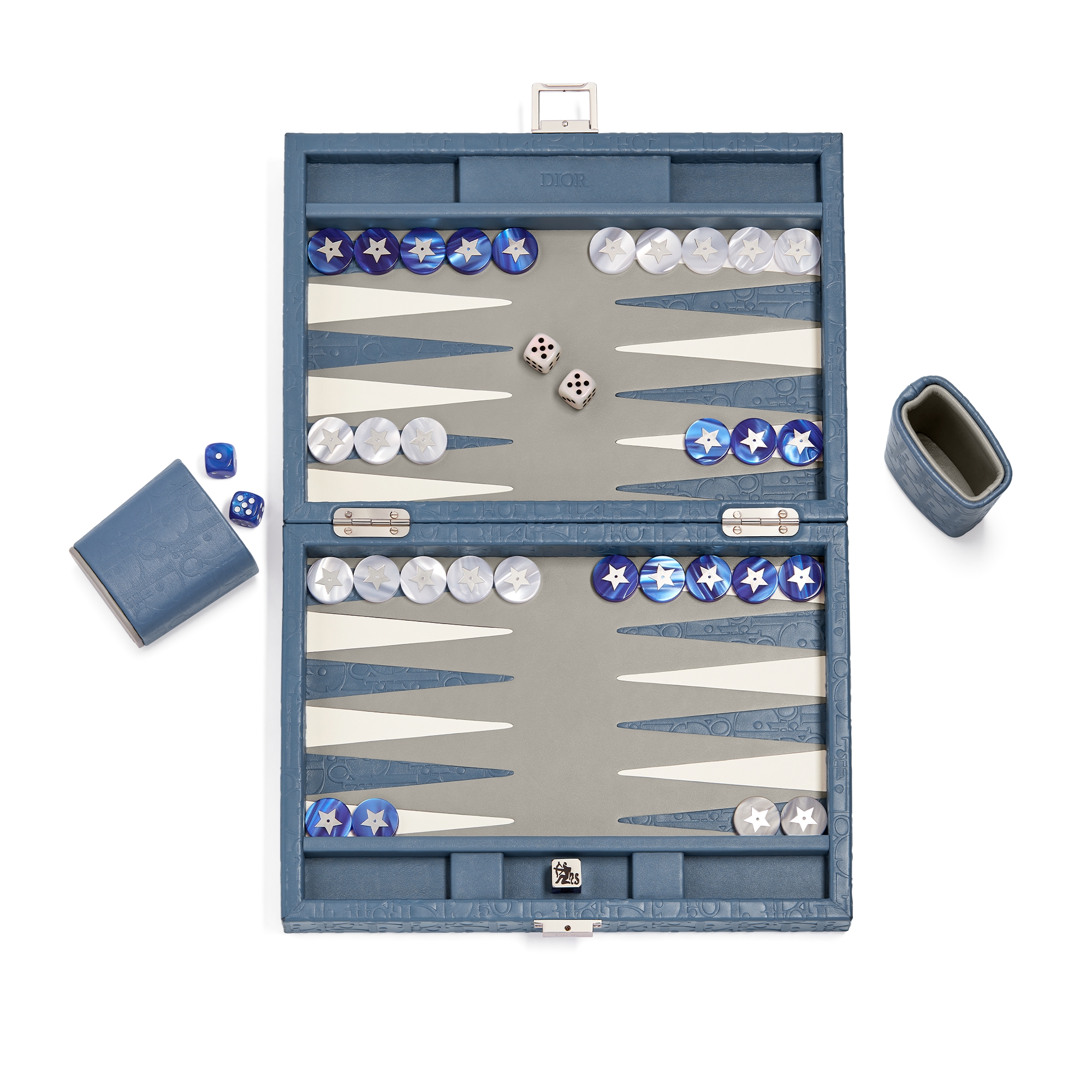 Small Leather Backgammon Blue Dior Oblique E06