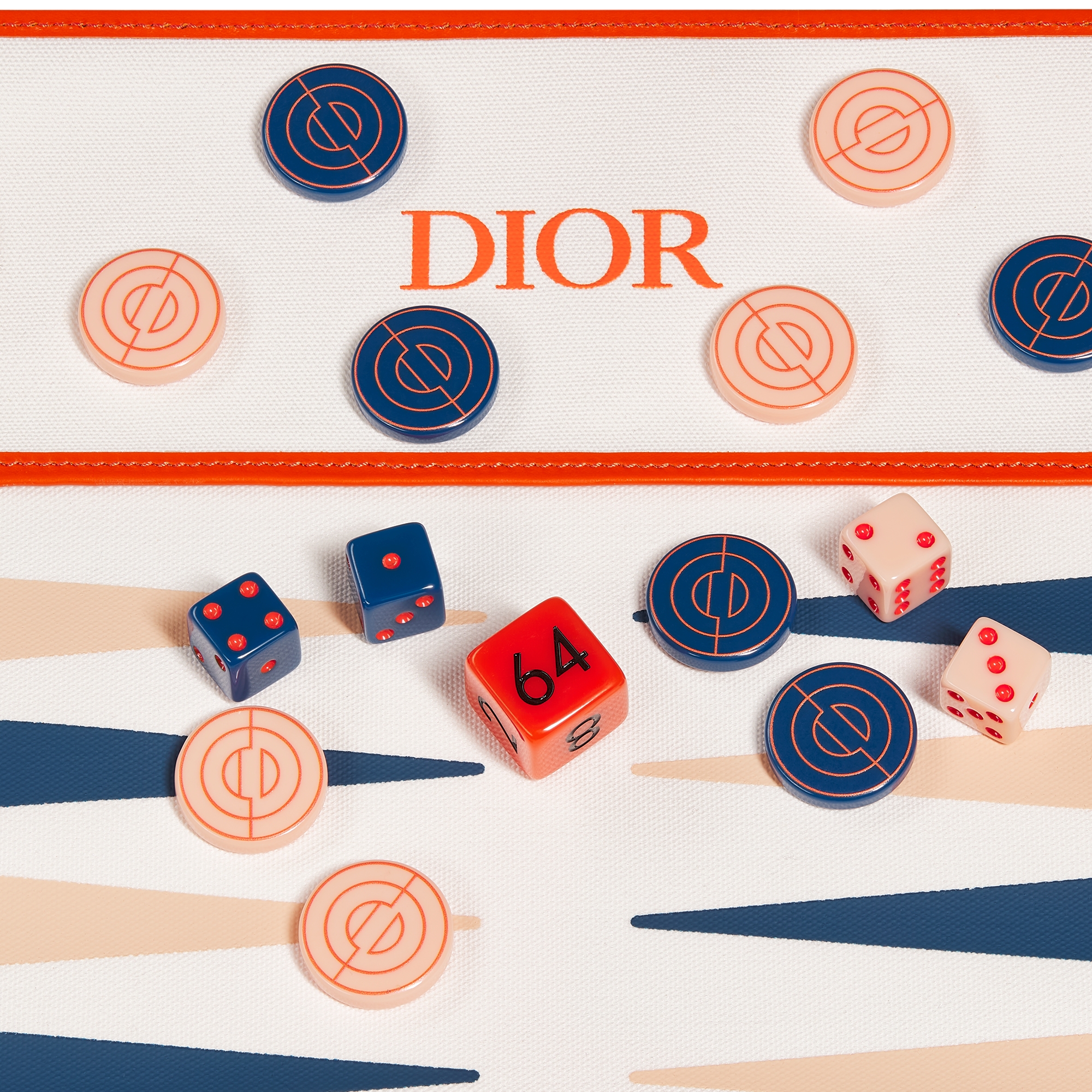 Travel Backgammon Blue and Orange CD Entrelacés Cotton and Cowhide Leather E09