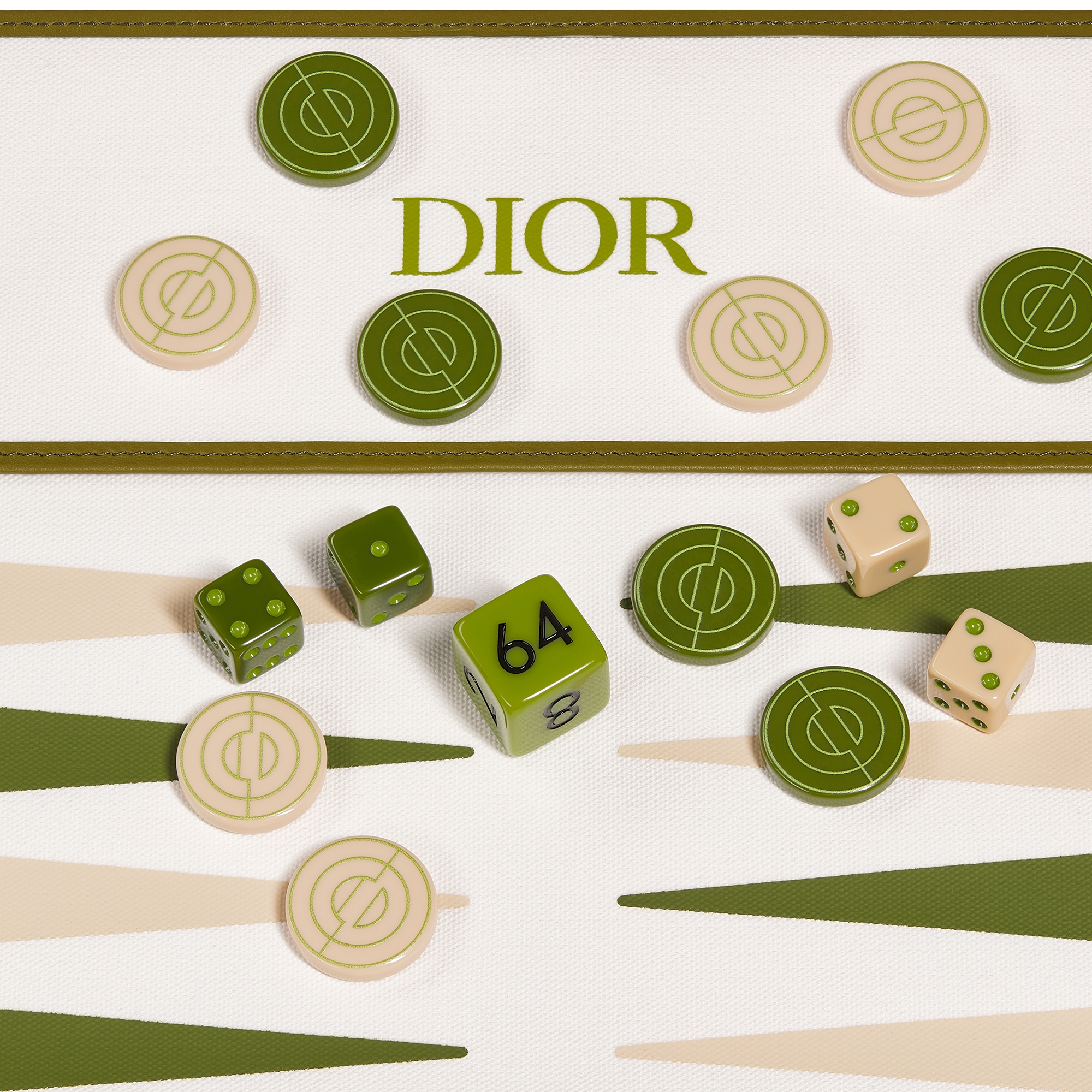 Travel Backgammon Green CD Entrelacés Cotton and Cowhide Leather E09