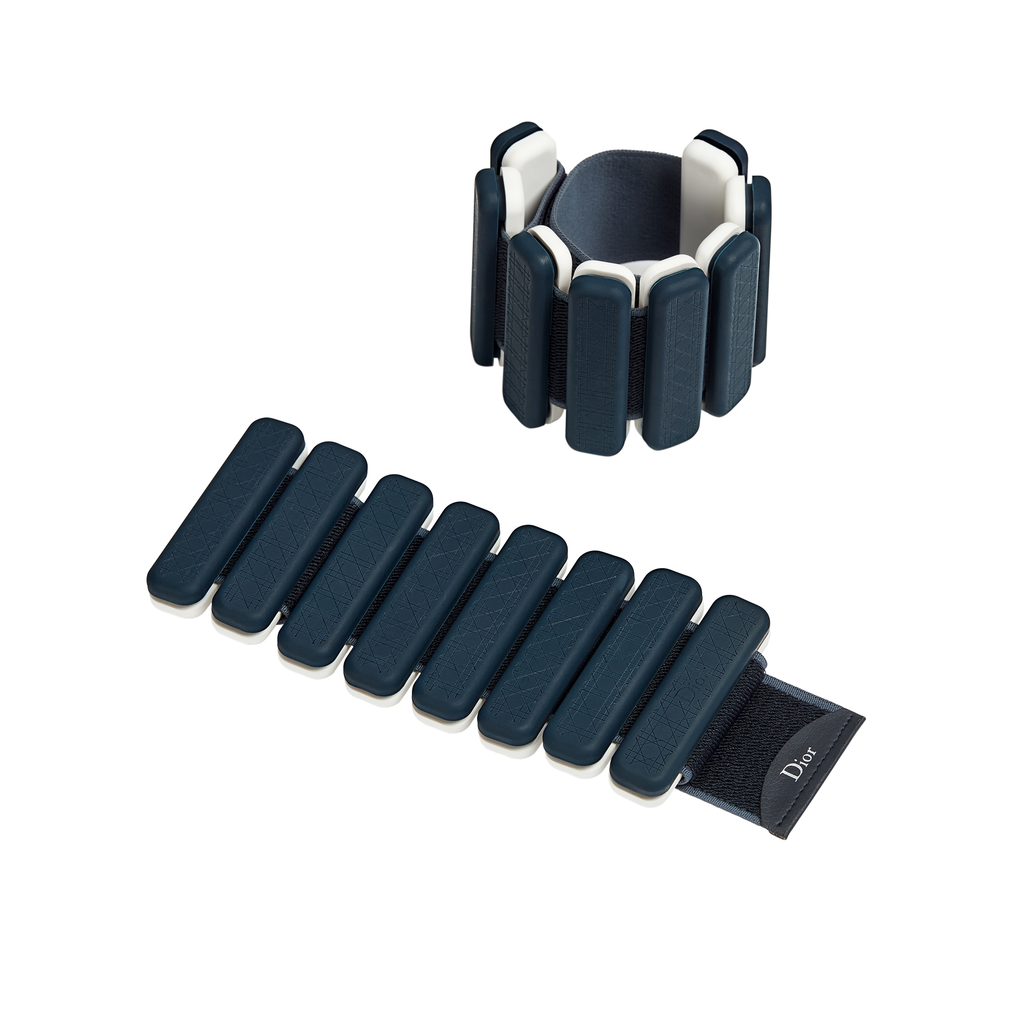 Set of Two Weighted Wristbands Deep Blue Cannage Steel and