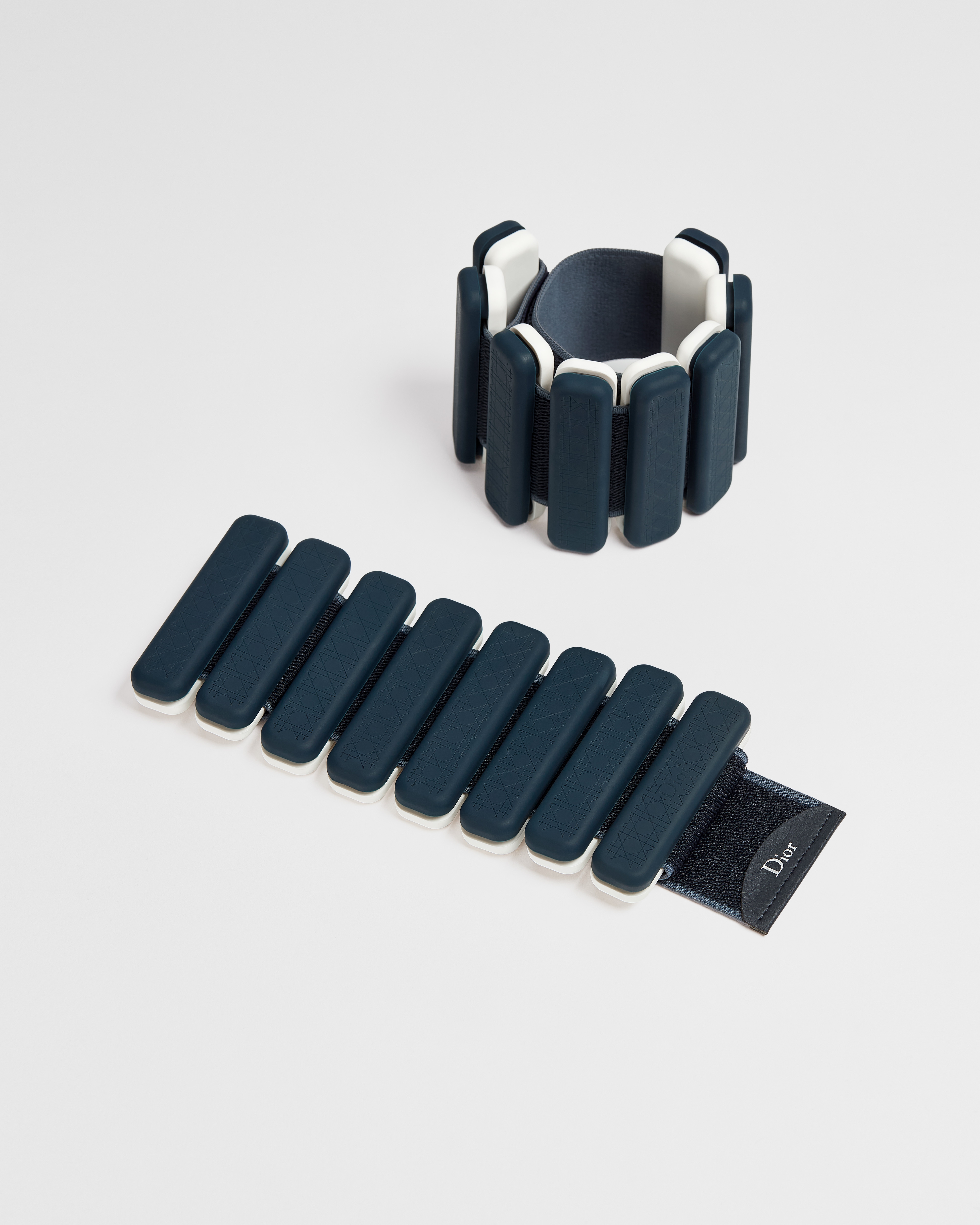 Set of Two Weighted Wristbands Deep Blue Cannage Steel and Technical Fabric E01