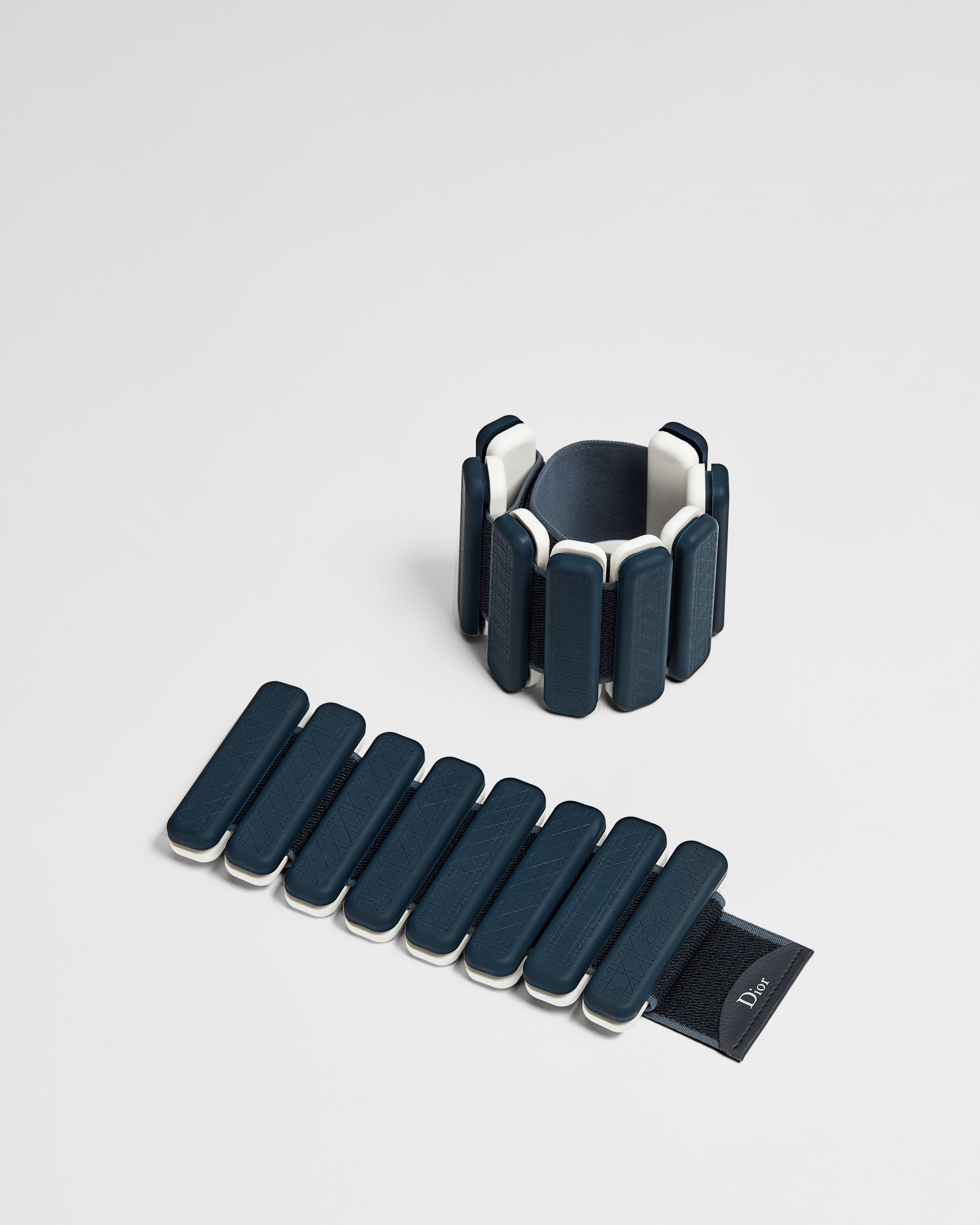 Set of Two Weighted Wristbands Deep Blue Cannage Steel and Technical Fabric E01