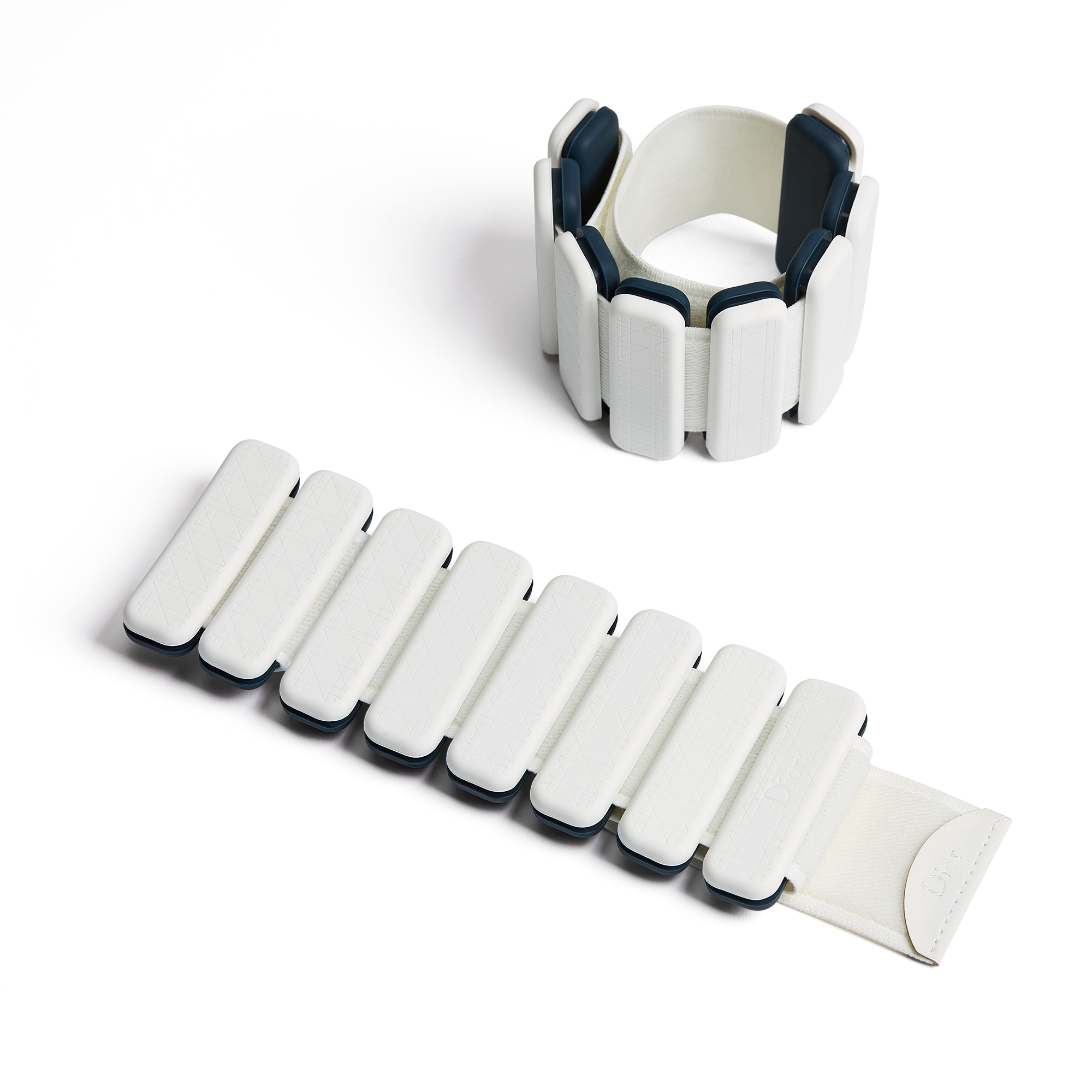 Set of Two Weighted Wristbands Ecru Cannage Steel and Technical
