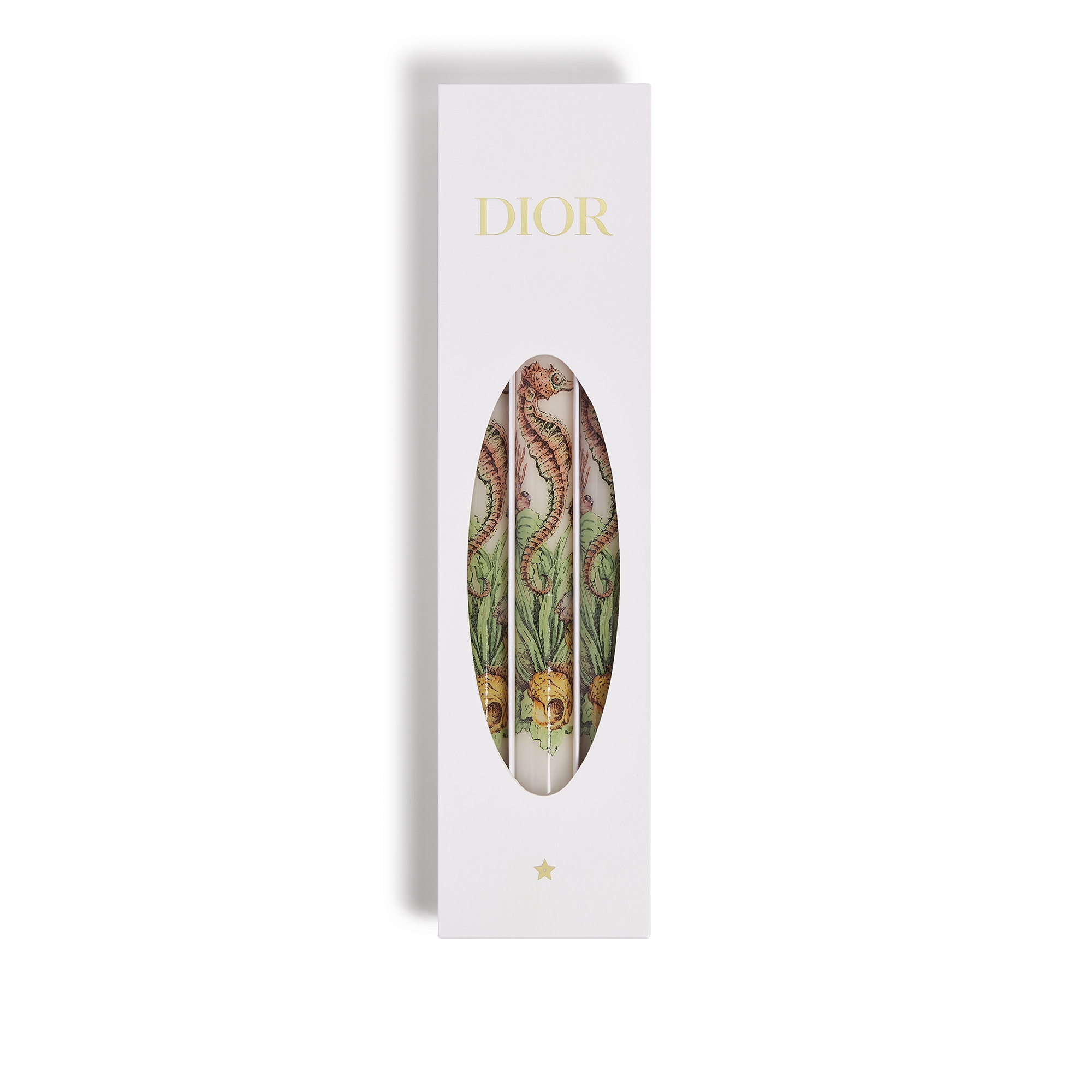Set of Three Tapered Candles White Wax with Multicolor Dior Cabinet de la Mer Motif E01