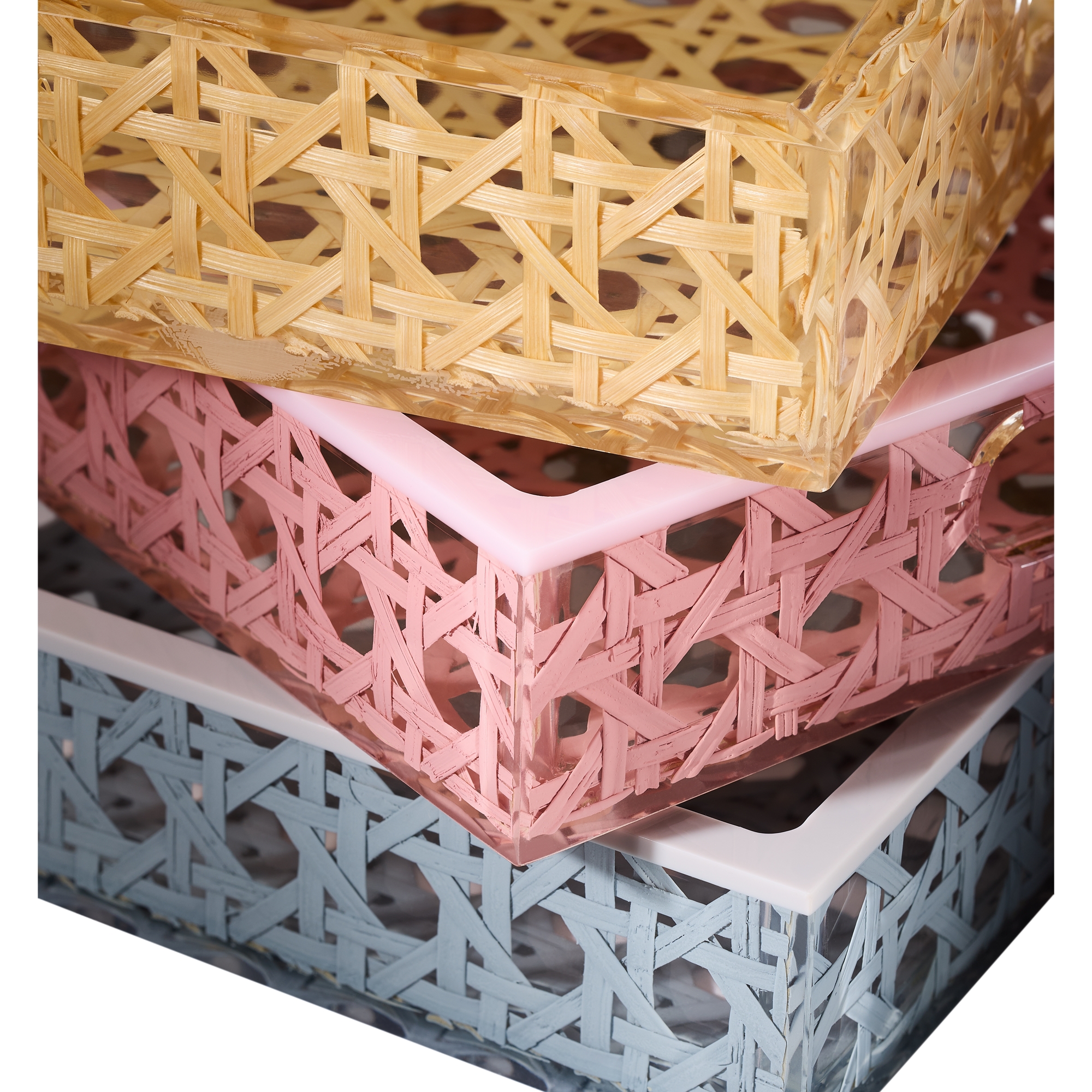  Résine et rotin à motif Cannage Provence rose