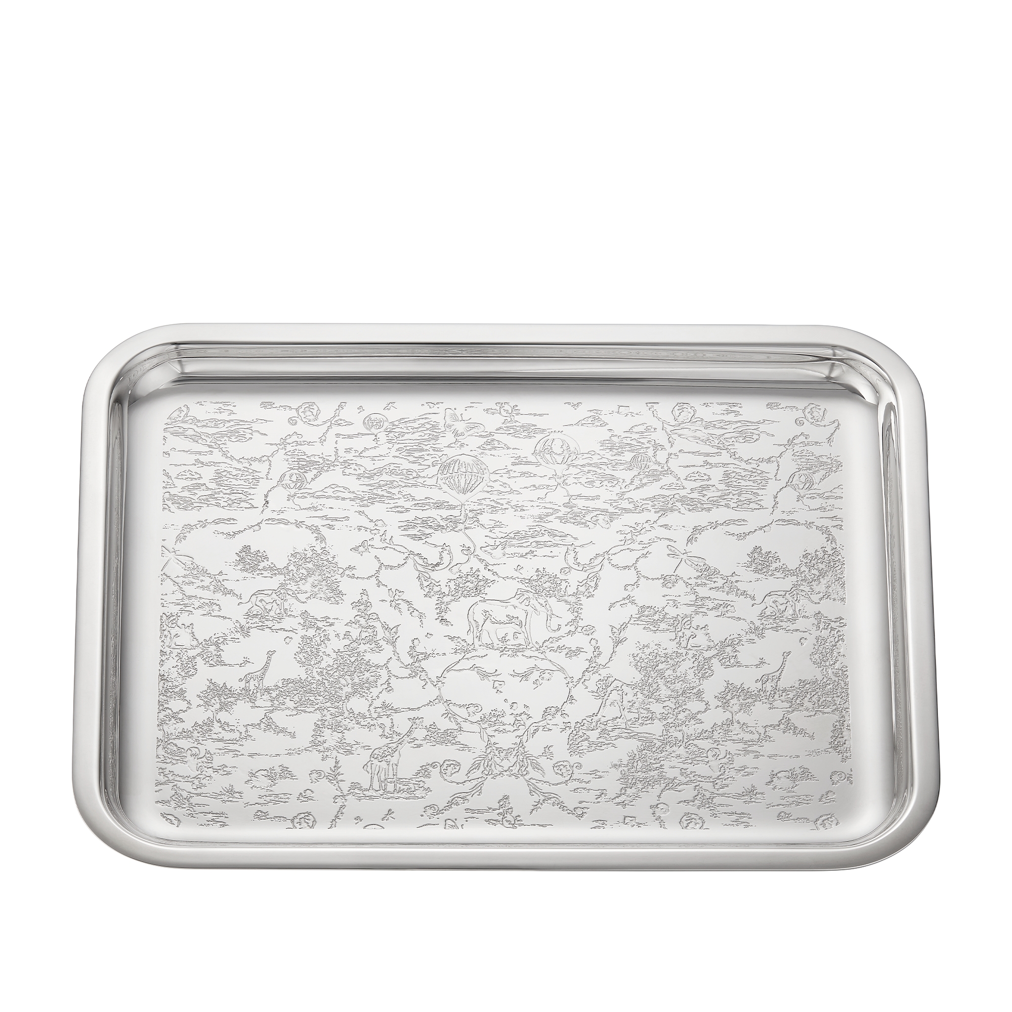 Engraved Tray Toile de Jouy Innocence Silver-Finish Metal E01