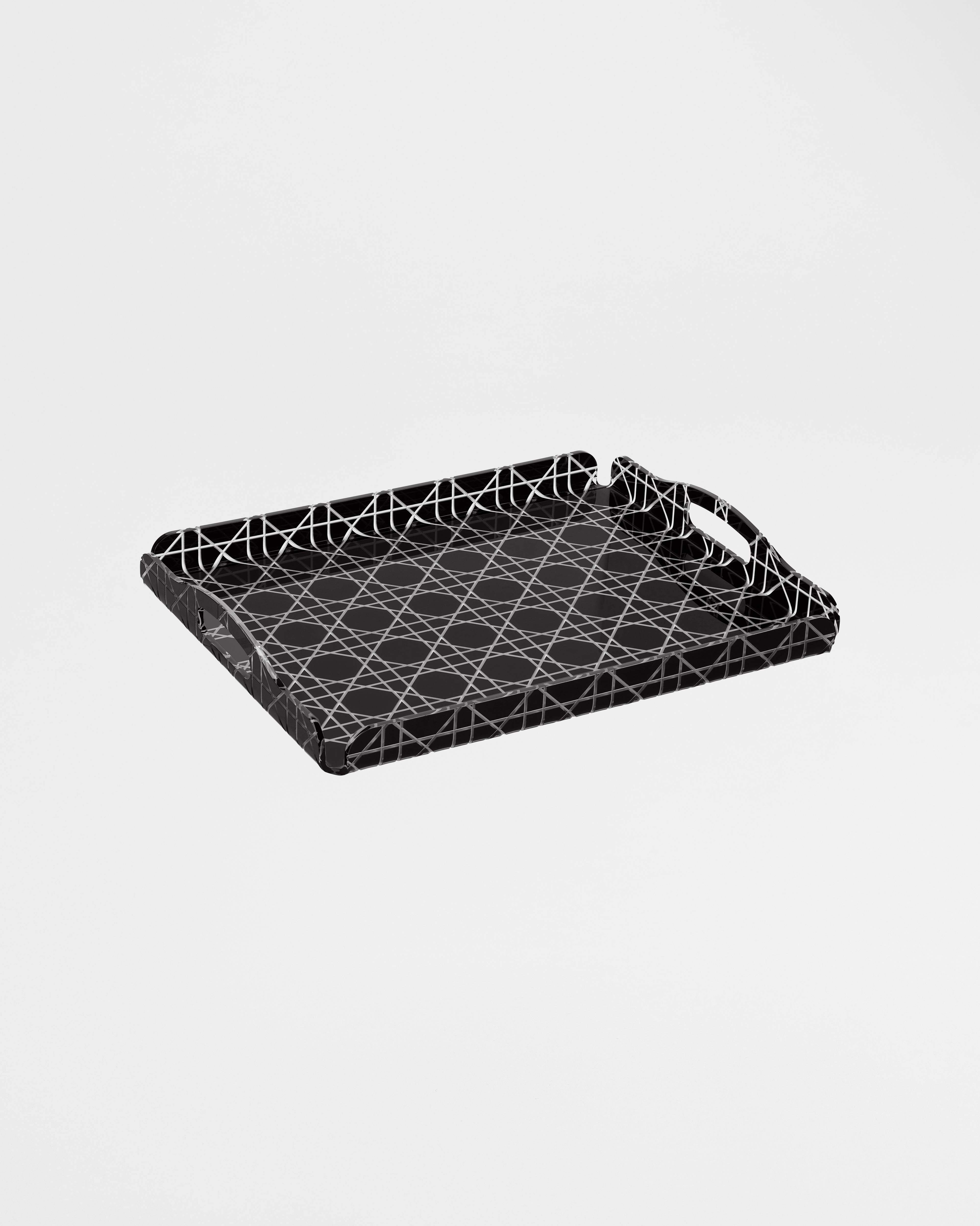 Kleines Tablett Cannage-Motiv in Schwarz E01