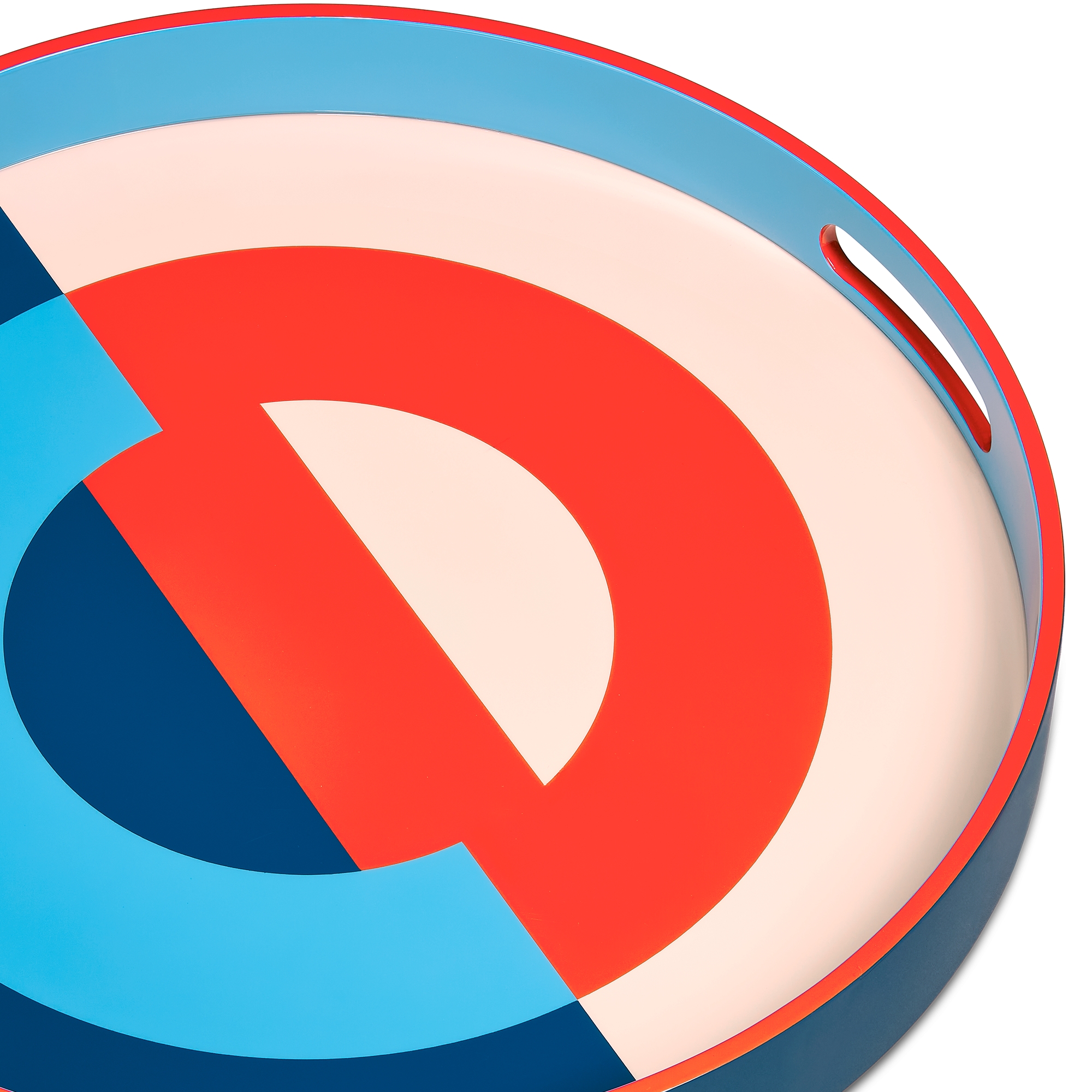 Vassoio grande Legno laccato con motivo CD Entrelacés blu e rosso E09