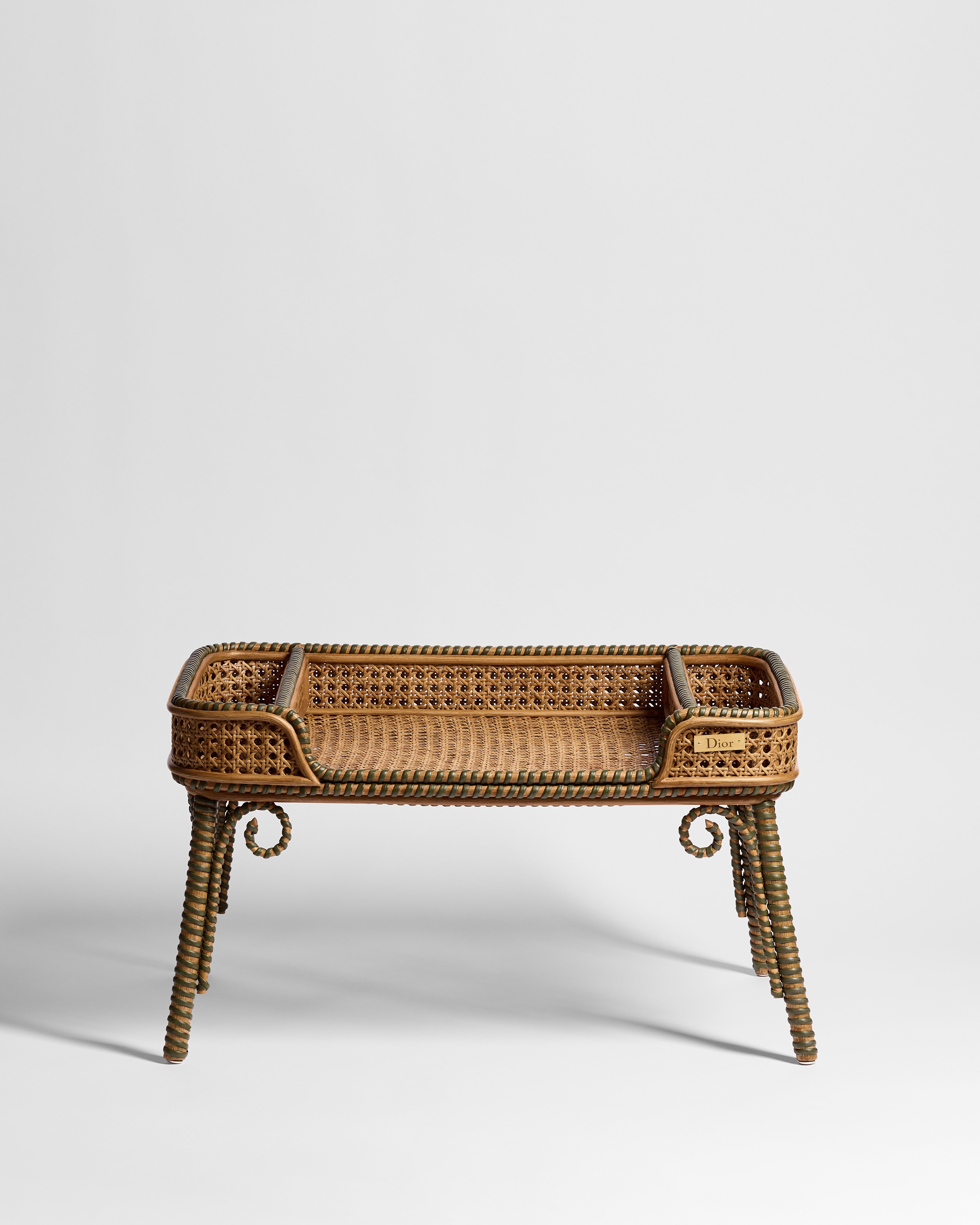 Breakfast Tray Natural and Green Rattan with Cannage and Clover Motifs E01