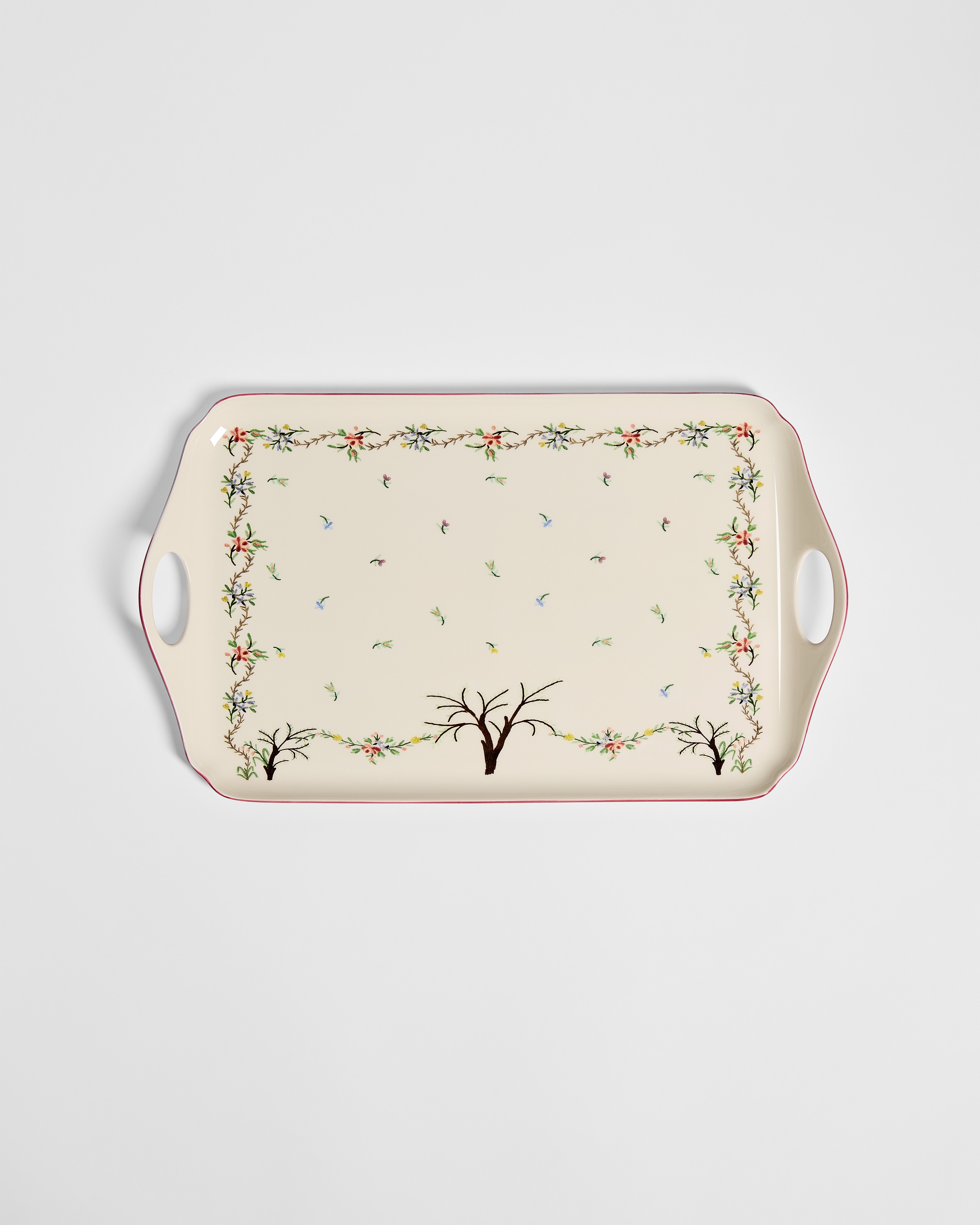 Breakfast Tray Natural and Green Rattan with Cannage and Clover Motifs E06