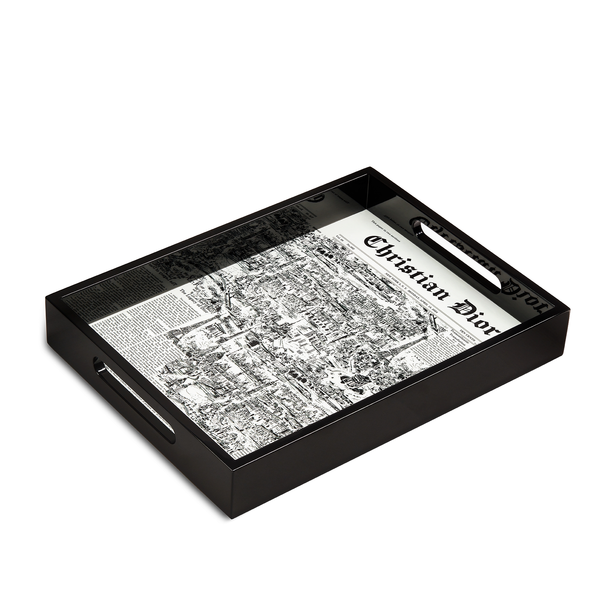 Dekoschale Lackiertes Holz mit Newspaper Motiv in Schwarz und Weiß E03