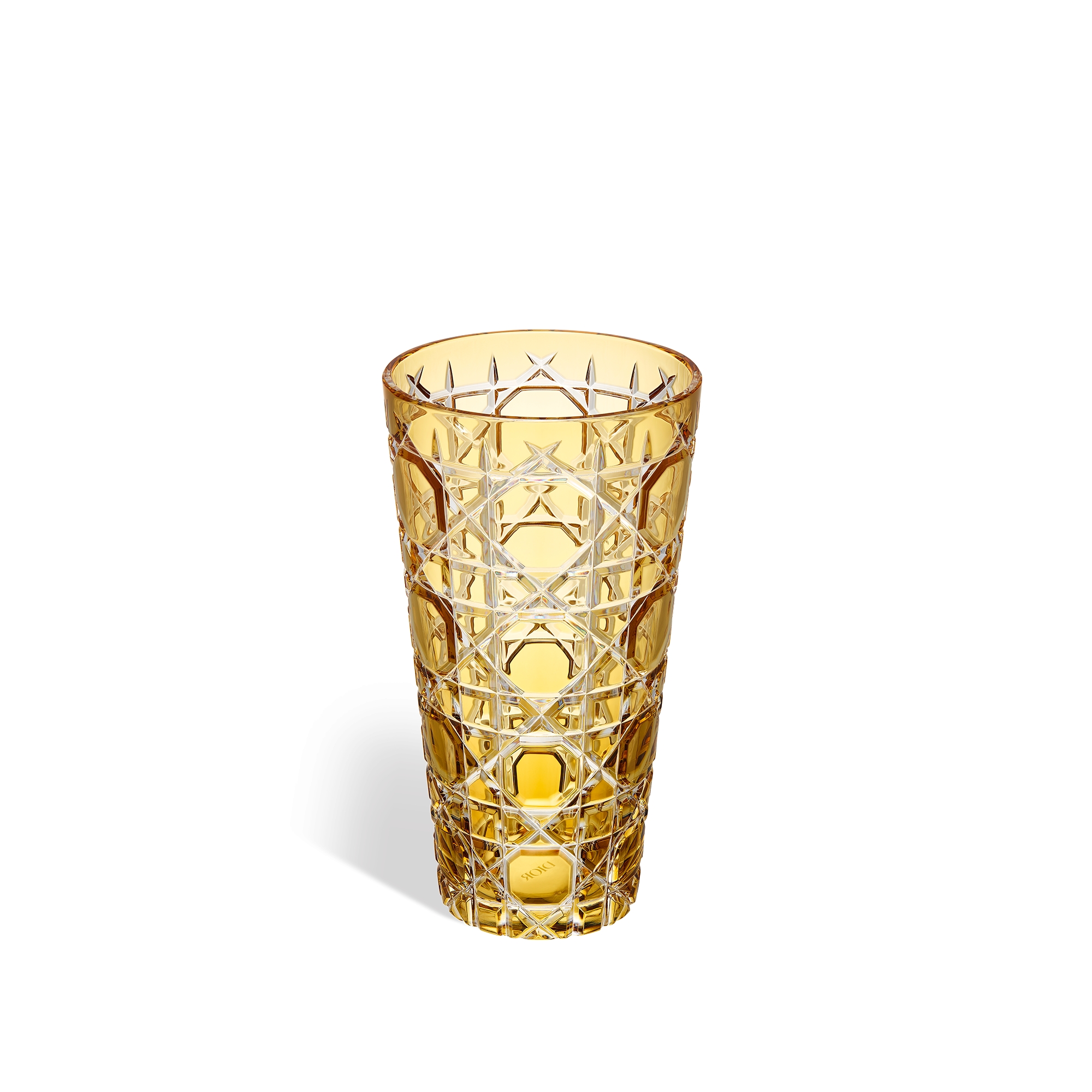 Conische vaas Transparant amberkleurig kristal met Cannage-motief E01