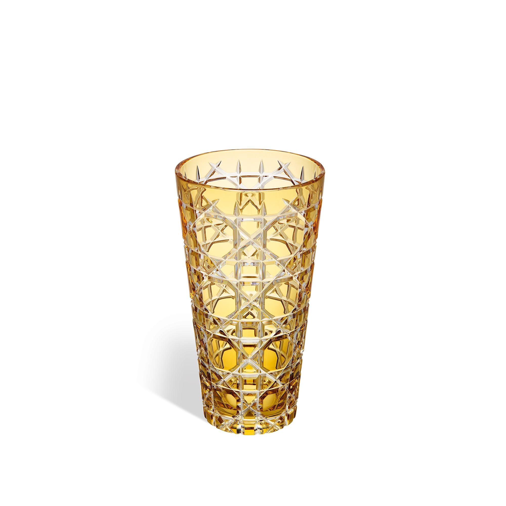Conical Vase Transparent Amber Crystal with Cannage Motif E08