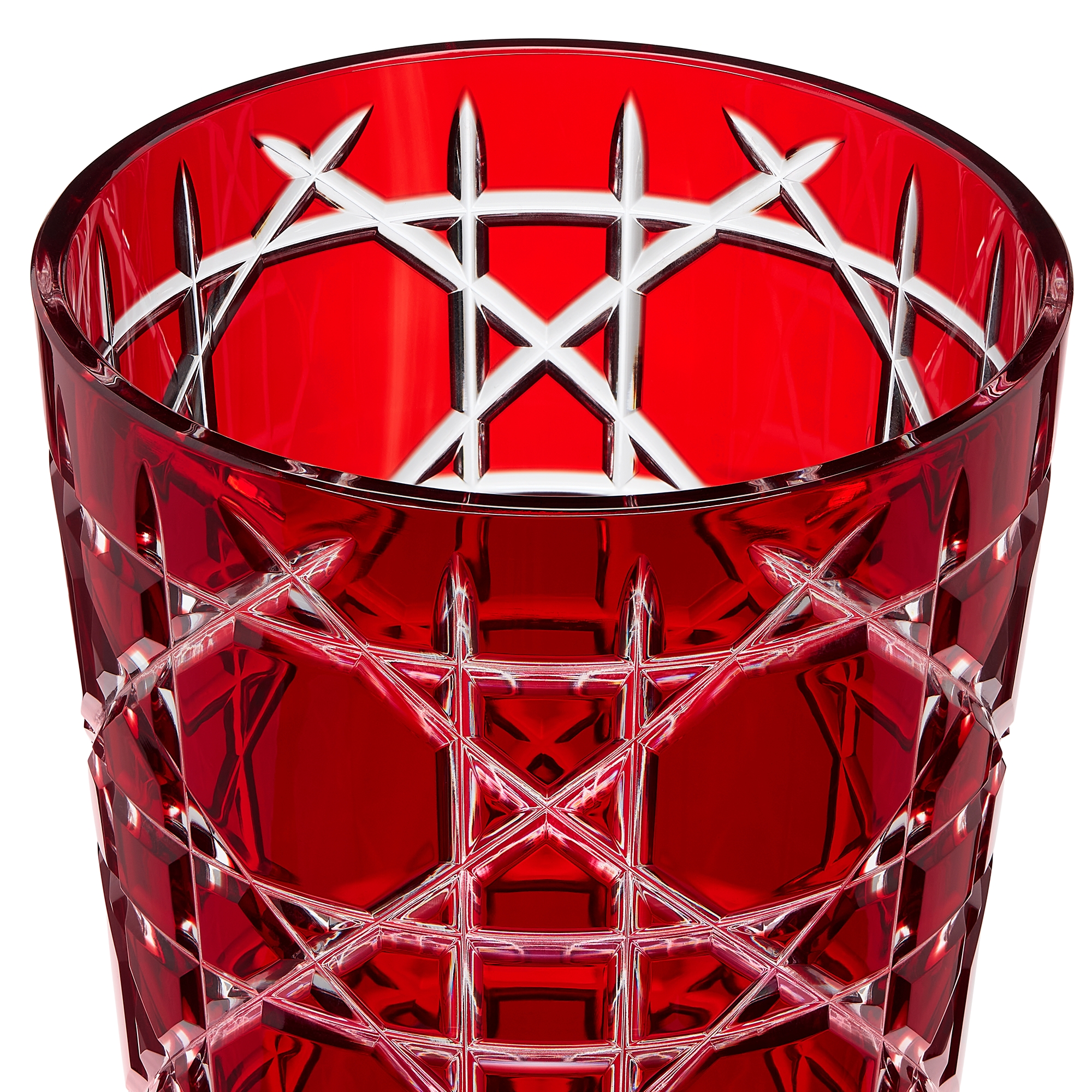 Vaso conico Cristallo rosso con motivo Cannage E09