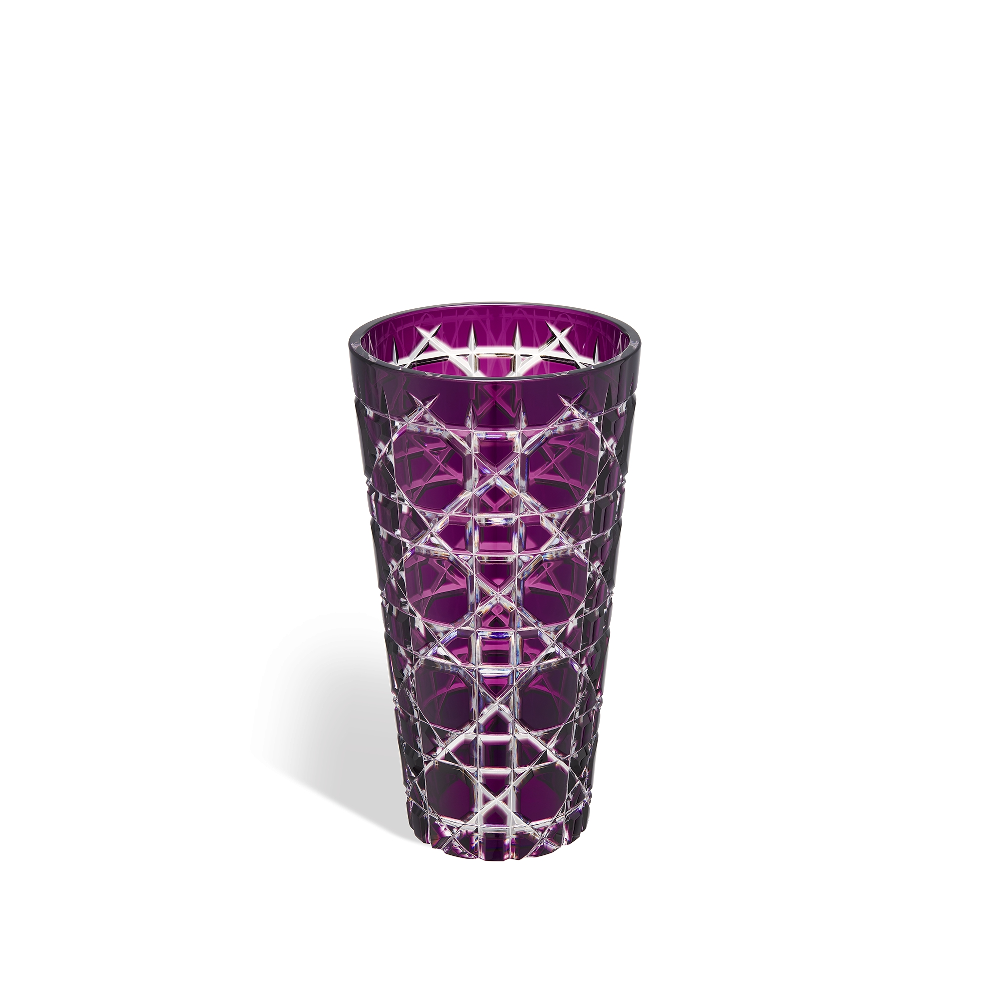 Conical Vase Transparent Purple Crystal with Cannage Motif E08
