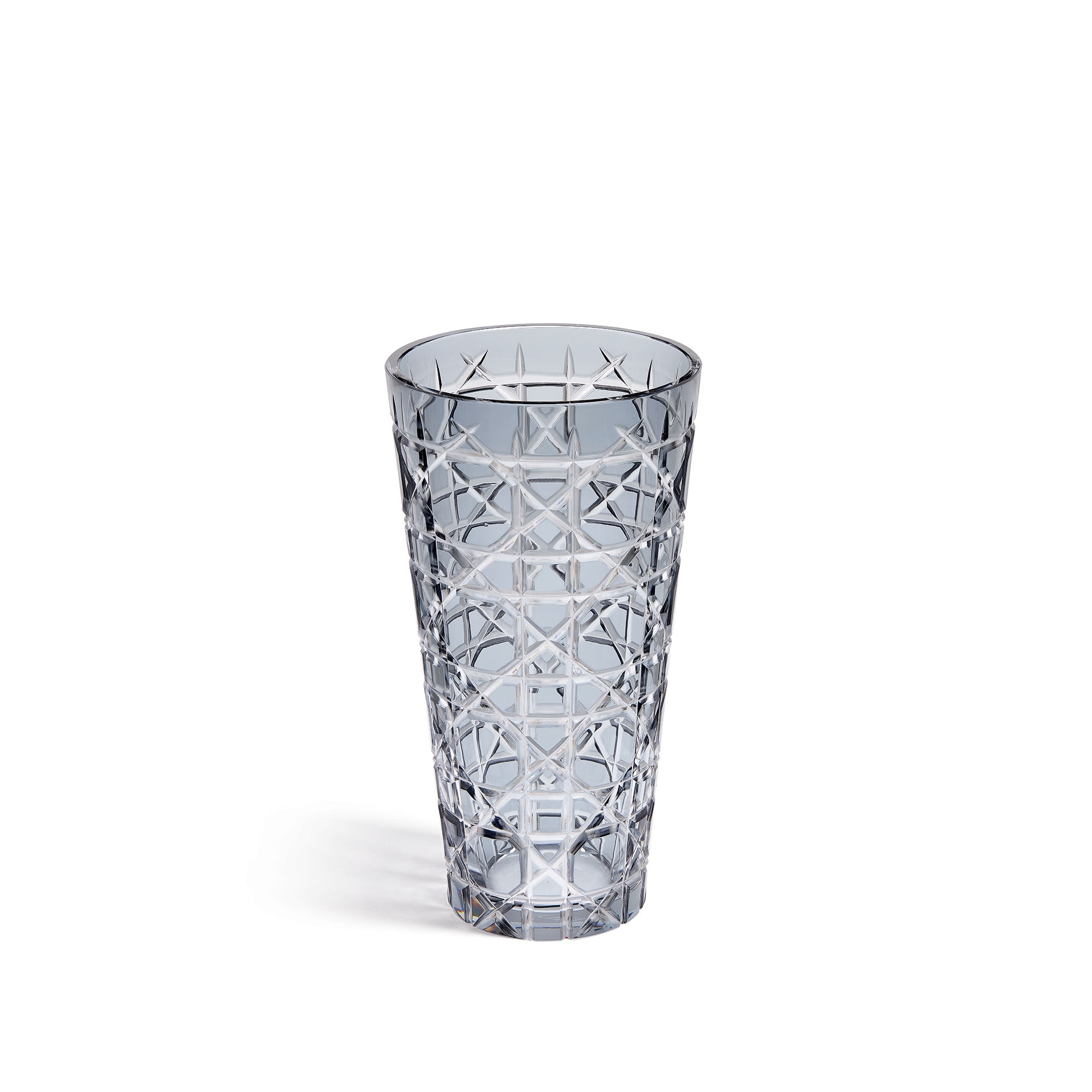 Conical Vase Transparent Gray Crystal with Cannage Motif E08