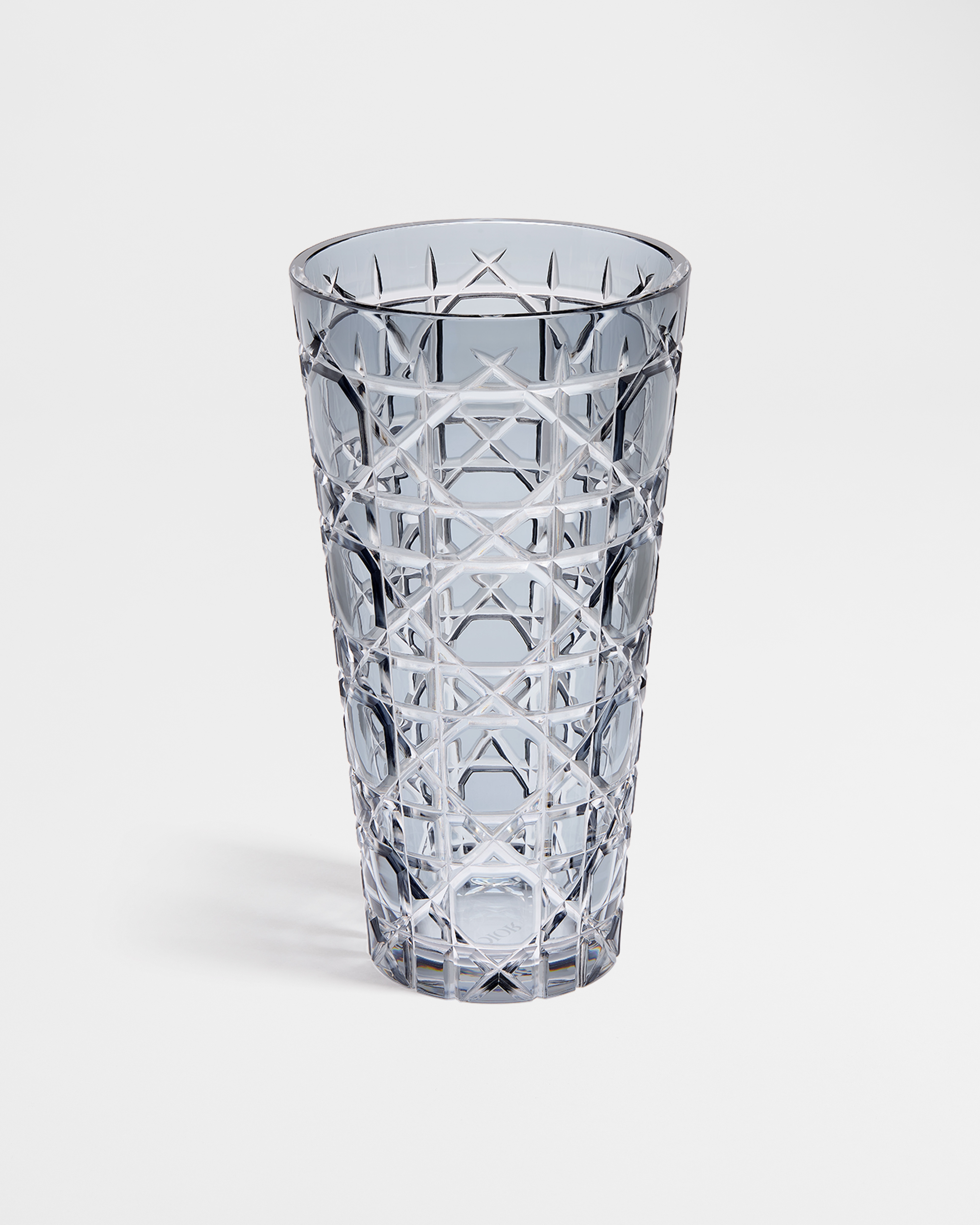 Conical Vase Transparent Gray Crystal with Cannage Motif E01
