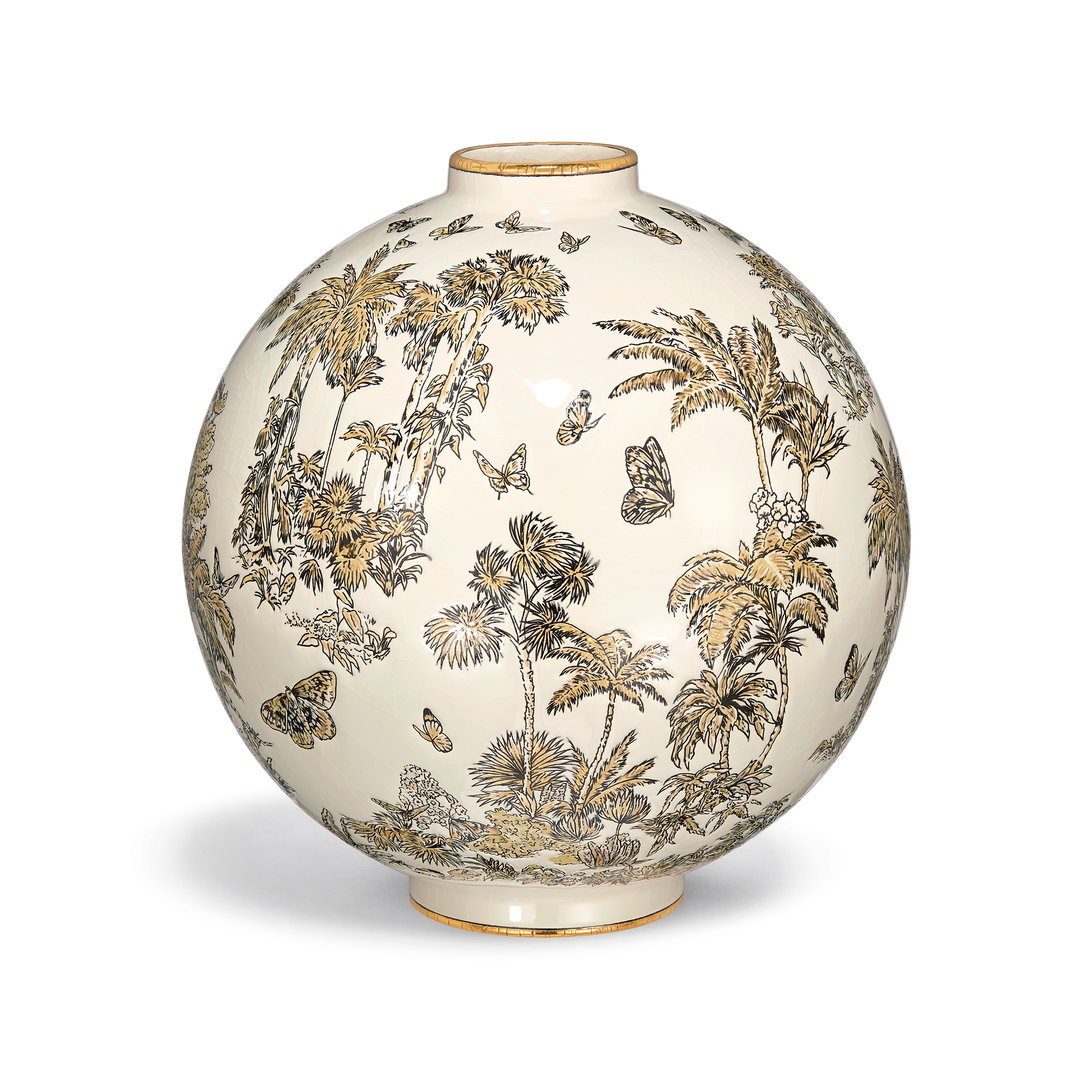 Large Round Vase Manufacture des Émaux de Longwy for Dior – Ceramic and Enamel with Toile de Jouy Palms Motif E01