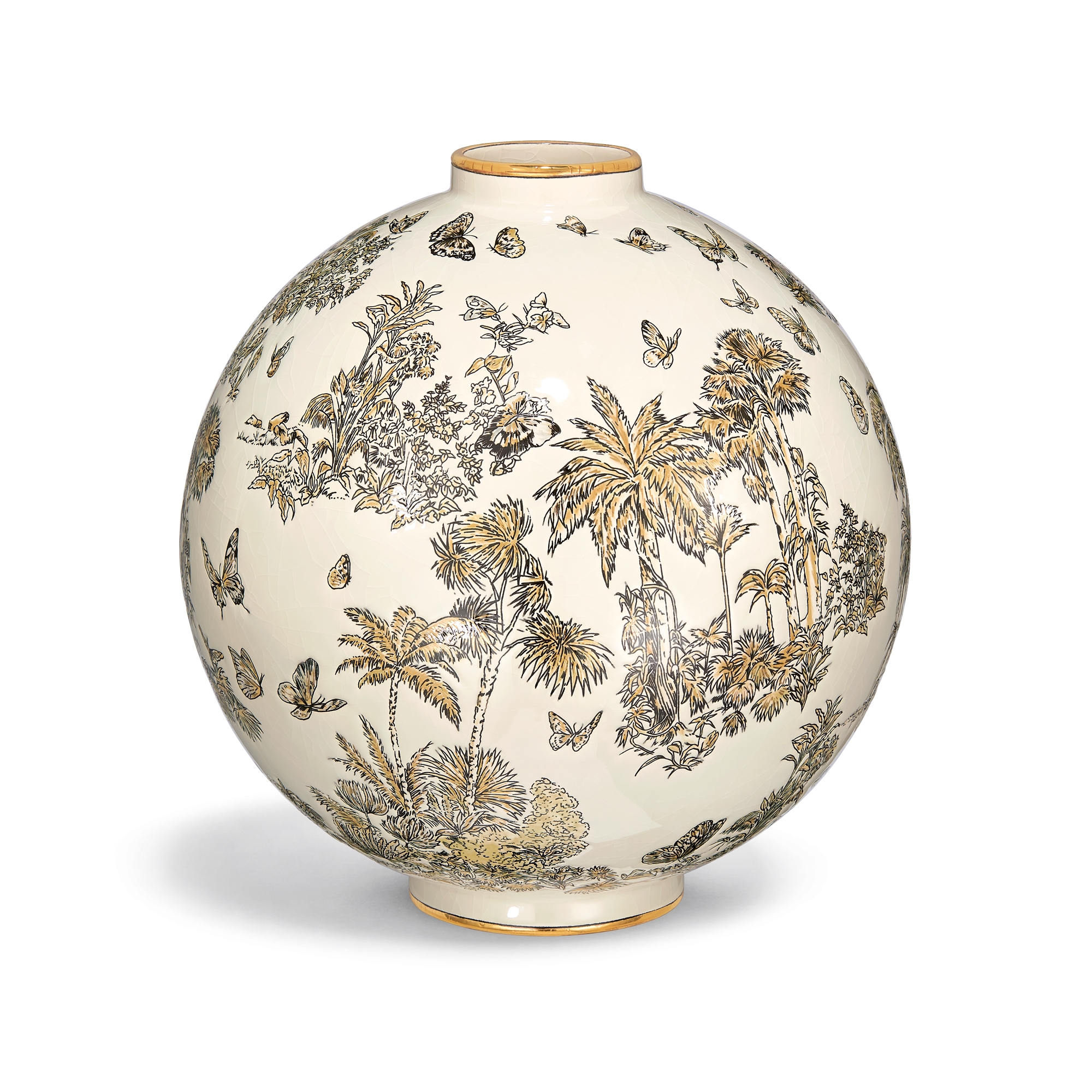 Grote ronde vaas Manufacture des Émaux de Longwy voor Dior – Keramiek en email met Toile de Jouy Palms-motief E08