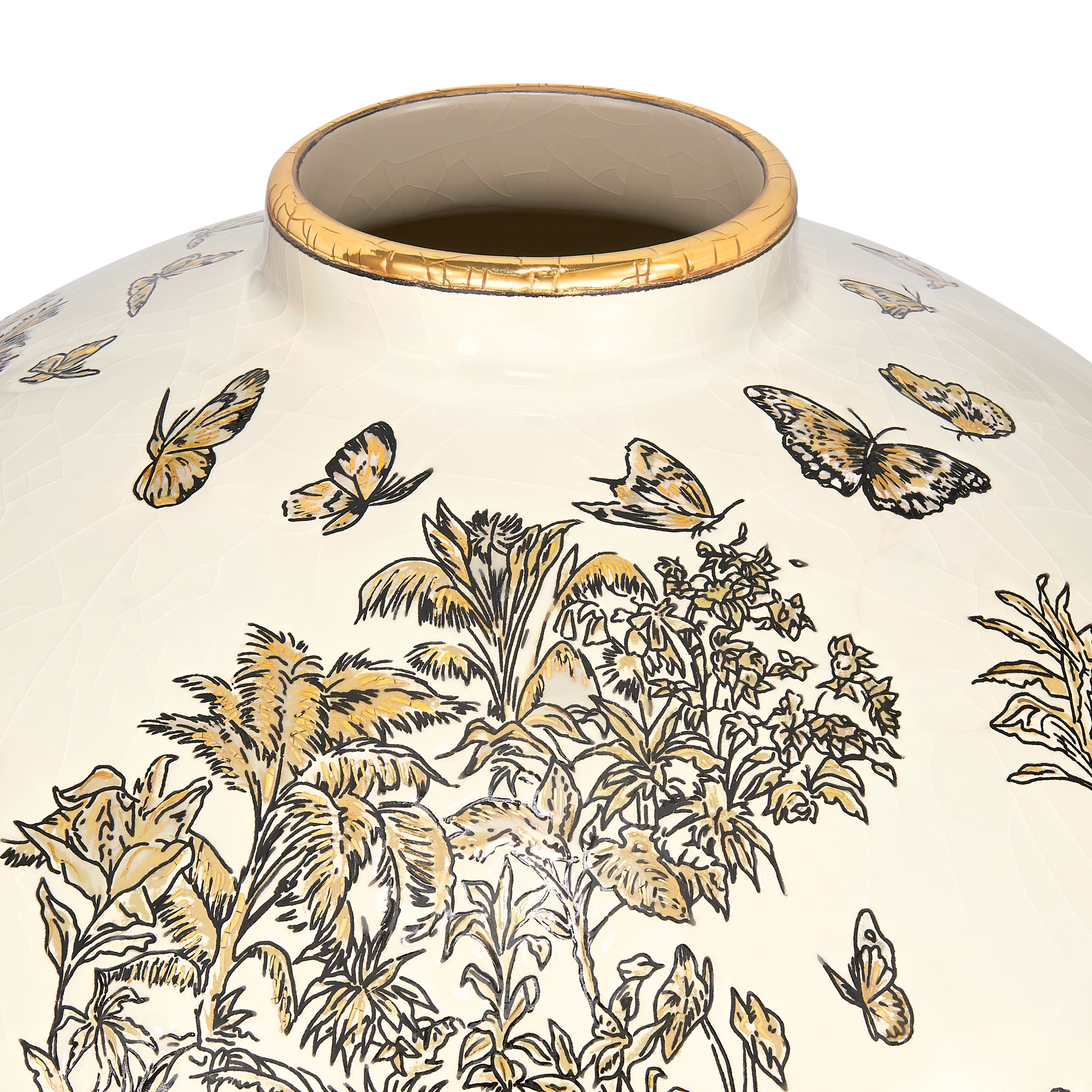 Grote ronde vaas Manufacture des Émaux de Longwy voor Dior – Keramiek en email met Toile de Jouy Palms-motief E09