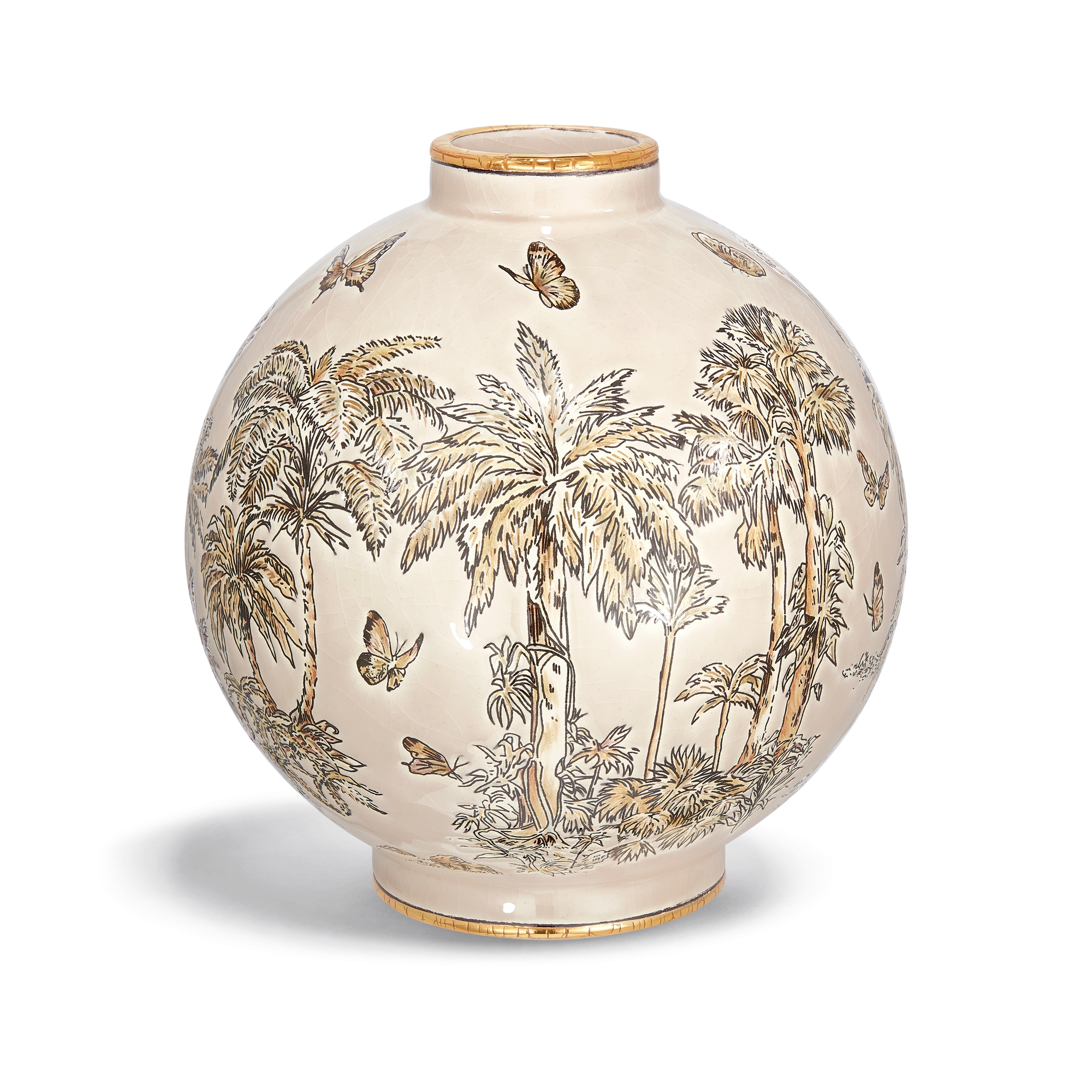Small Round Vase Manufacture des Émaux de Longwy for Dior – Ceramic and Enamel with Toile de Jouy Palms Motif E08