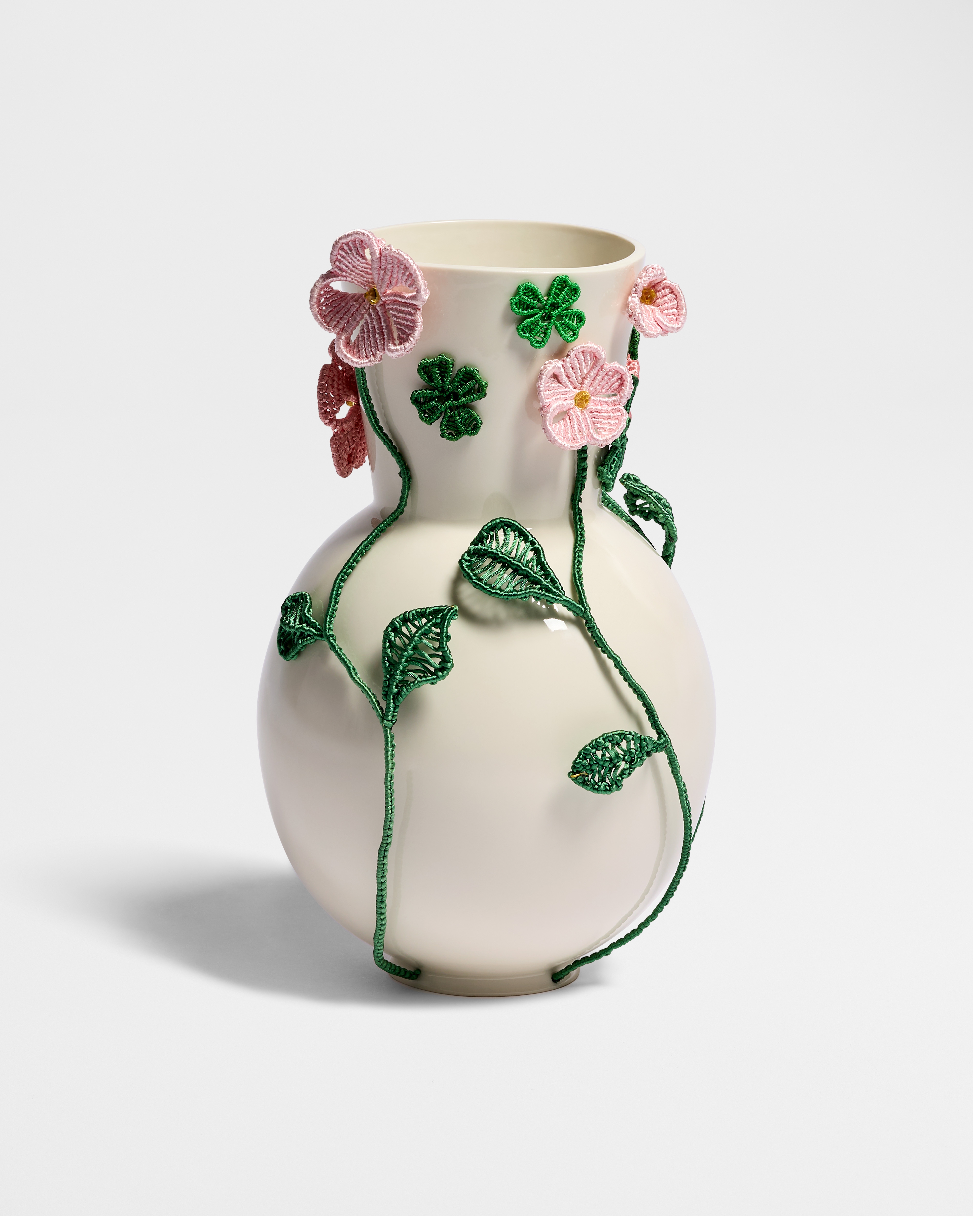Small Vase White Porcelain, Multicolor Macramé and Glass, Laurentine Périlhou for Dior E01
