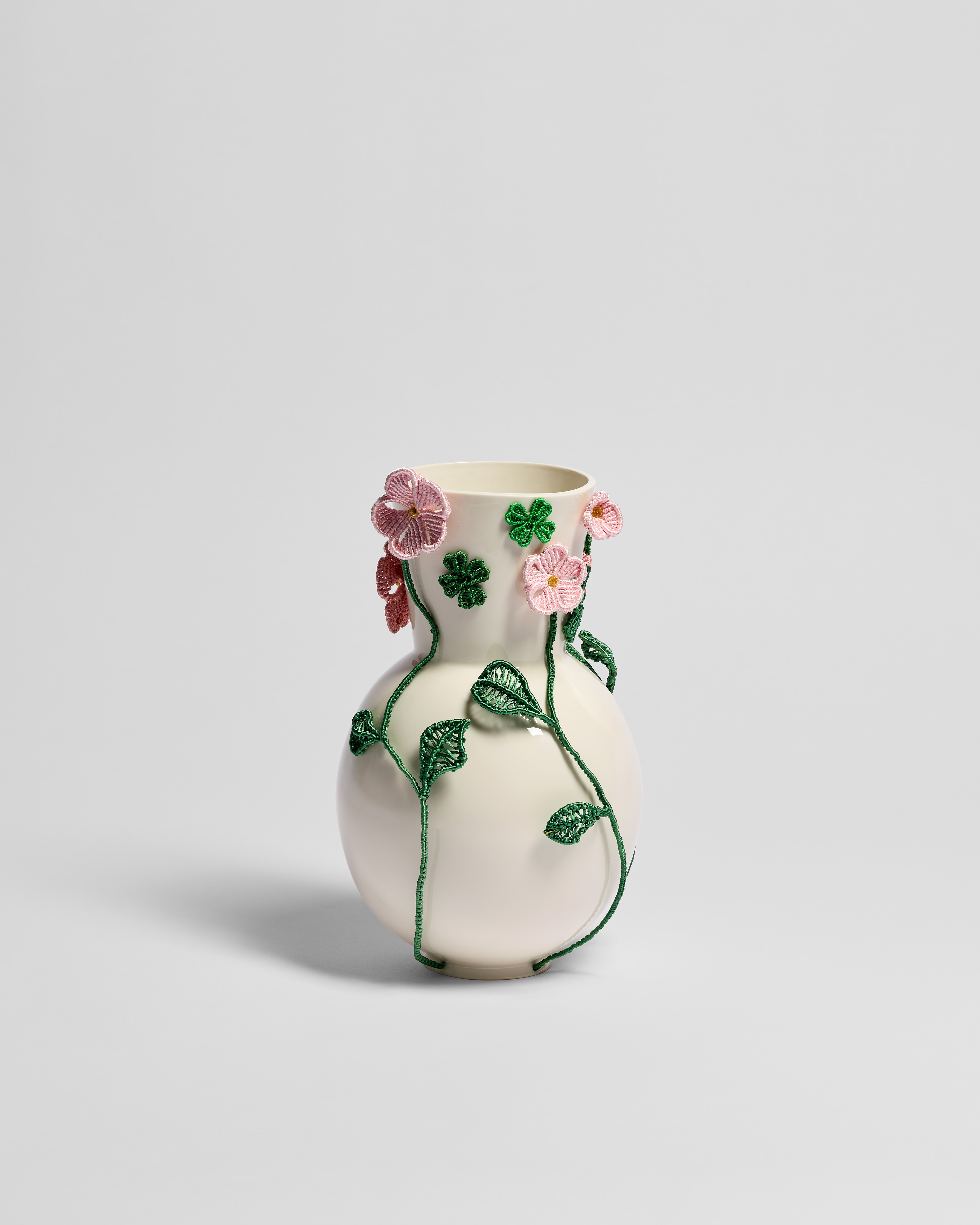 Small Vase White Porcelain, Multicolor Macramé and Glass, Laurentine Périlhou for Dior E01