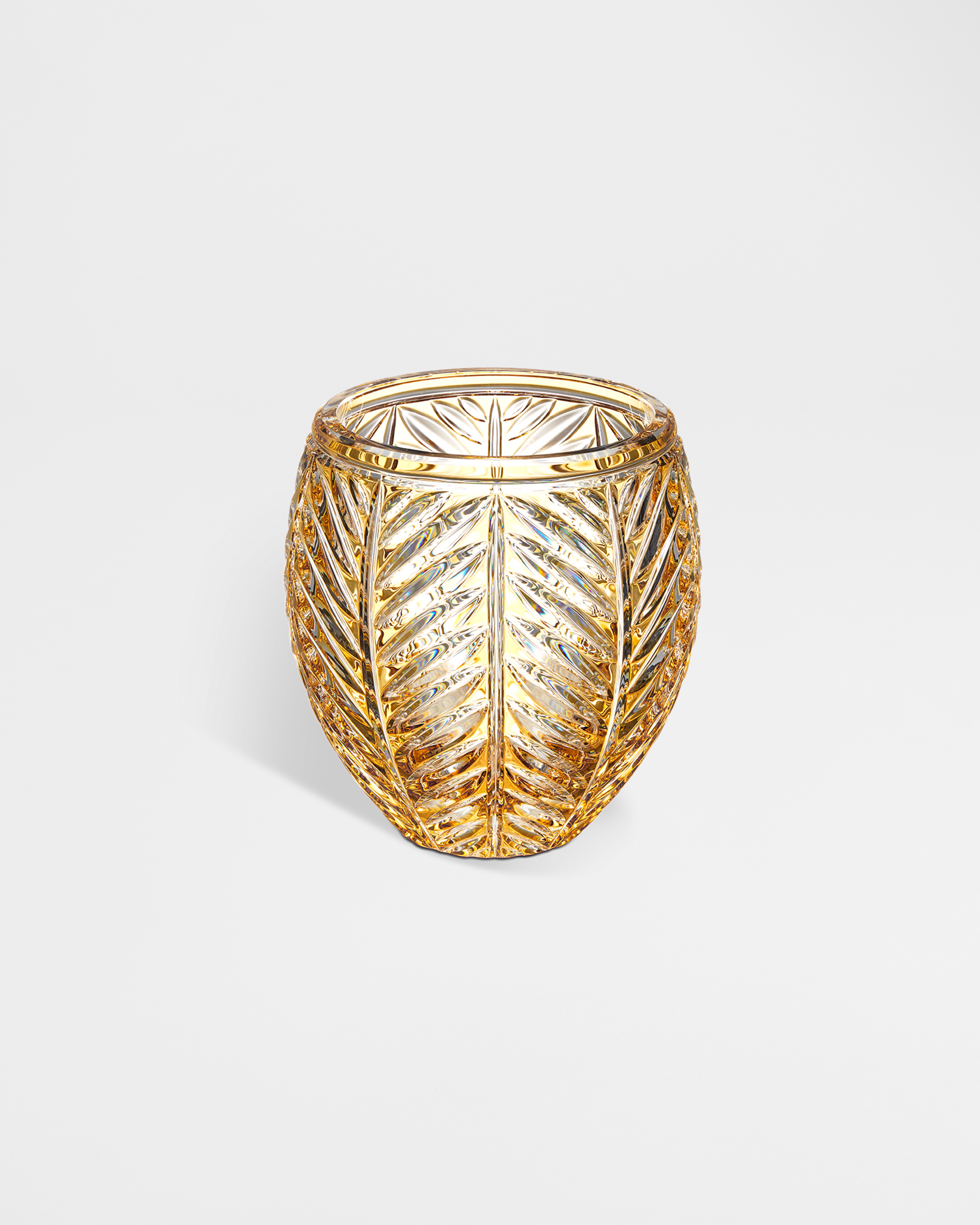 Round Vase Transparent Amber Crystal with Chevrons Motif E01