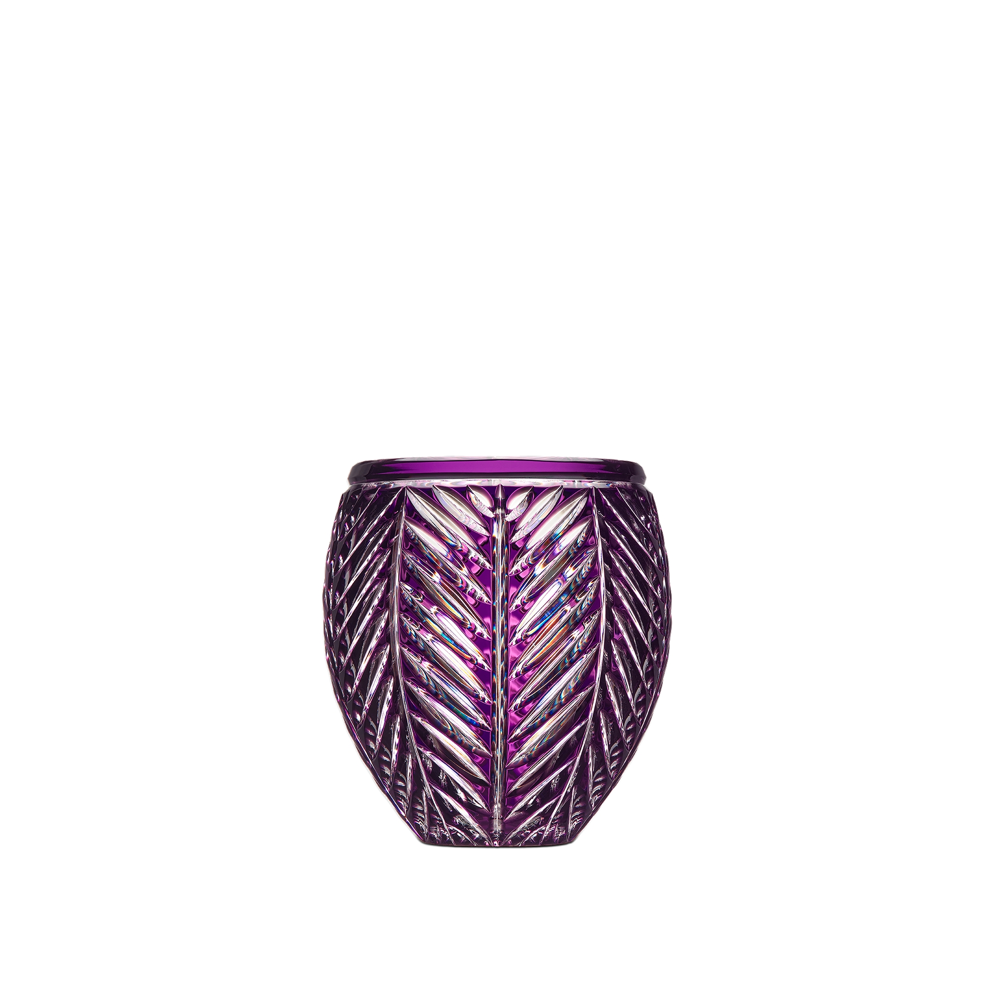 Round Vase Transparent Purple Crystal with Chevrons Motif E10