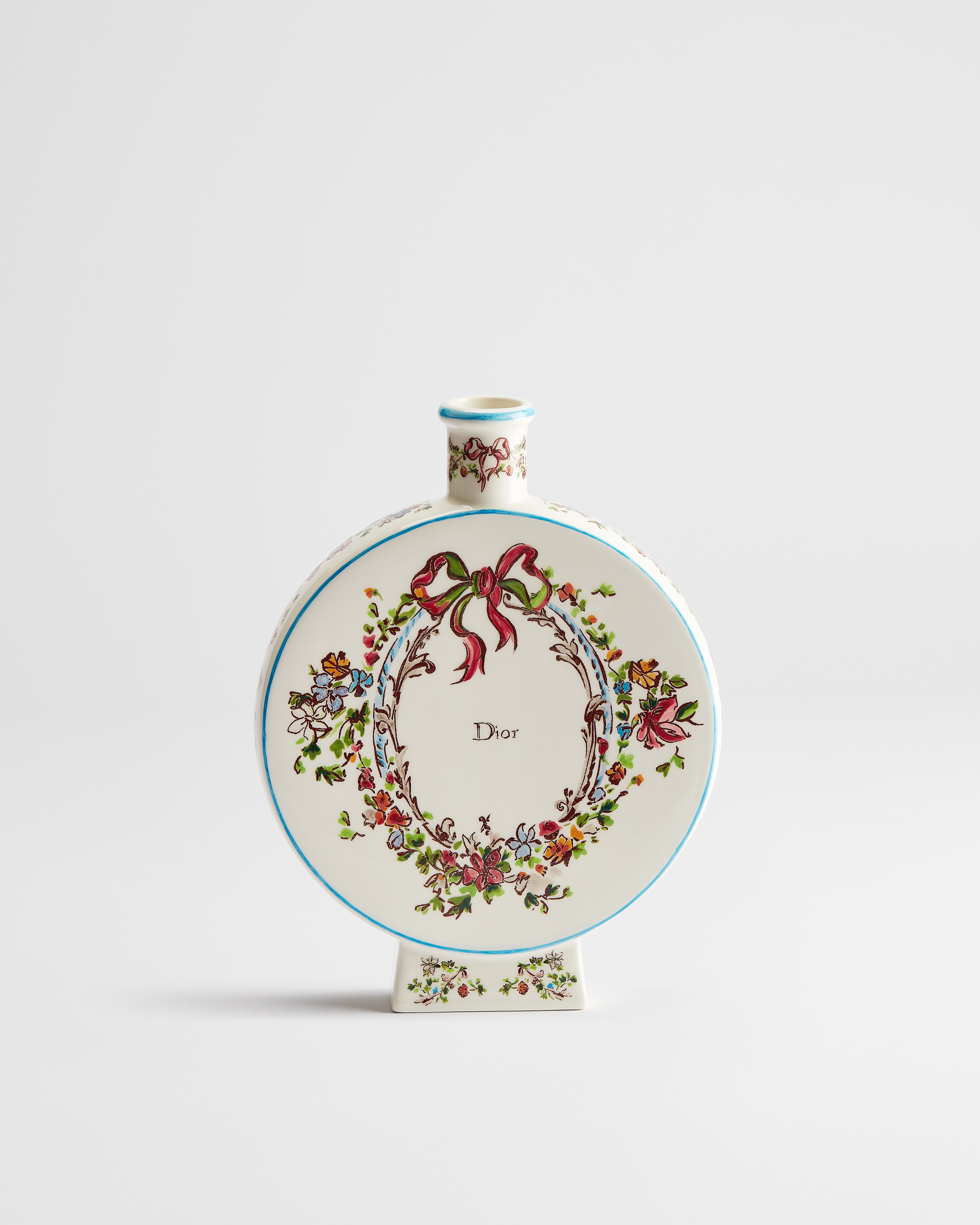 Gourd Vase - LIMITED AND NUMBERED EDITION Ecru Ceramic with Multicolor Dior Arabesque Hand-Painted Motif E01