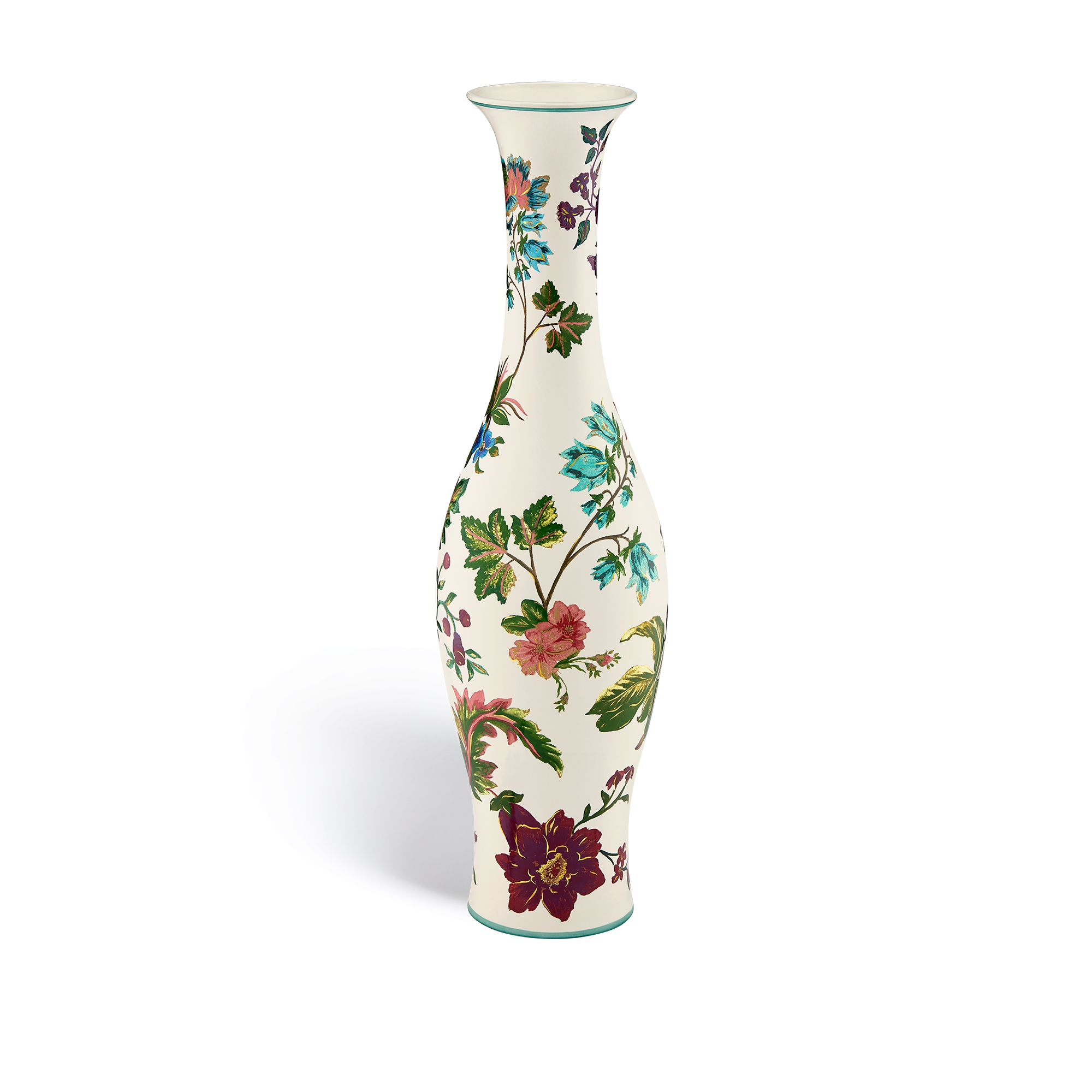 Large Vase Ecru Ceramic with Multicolor Floral Motif E08