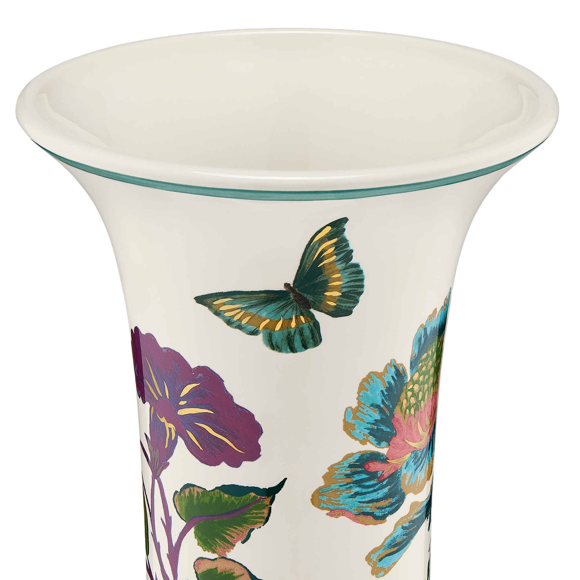 Jarrón grande Cerámica color crudo con motivo floral multicolor E09