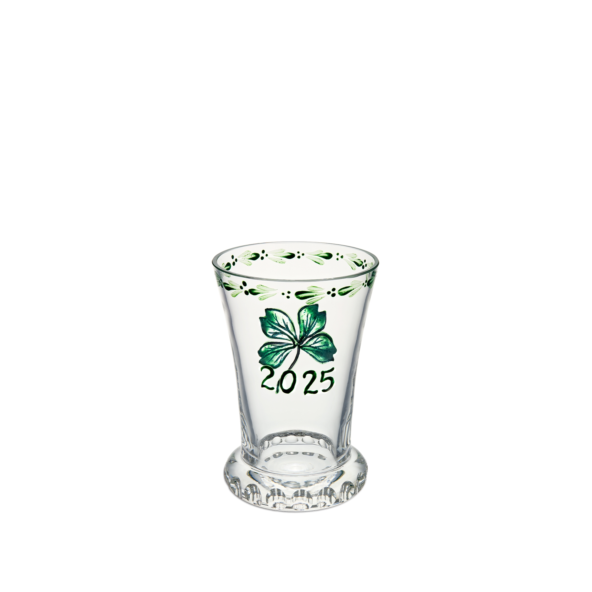 Hand-Painted Vase Transparent Glass with Green Clover E01