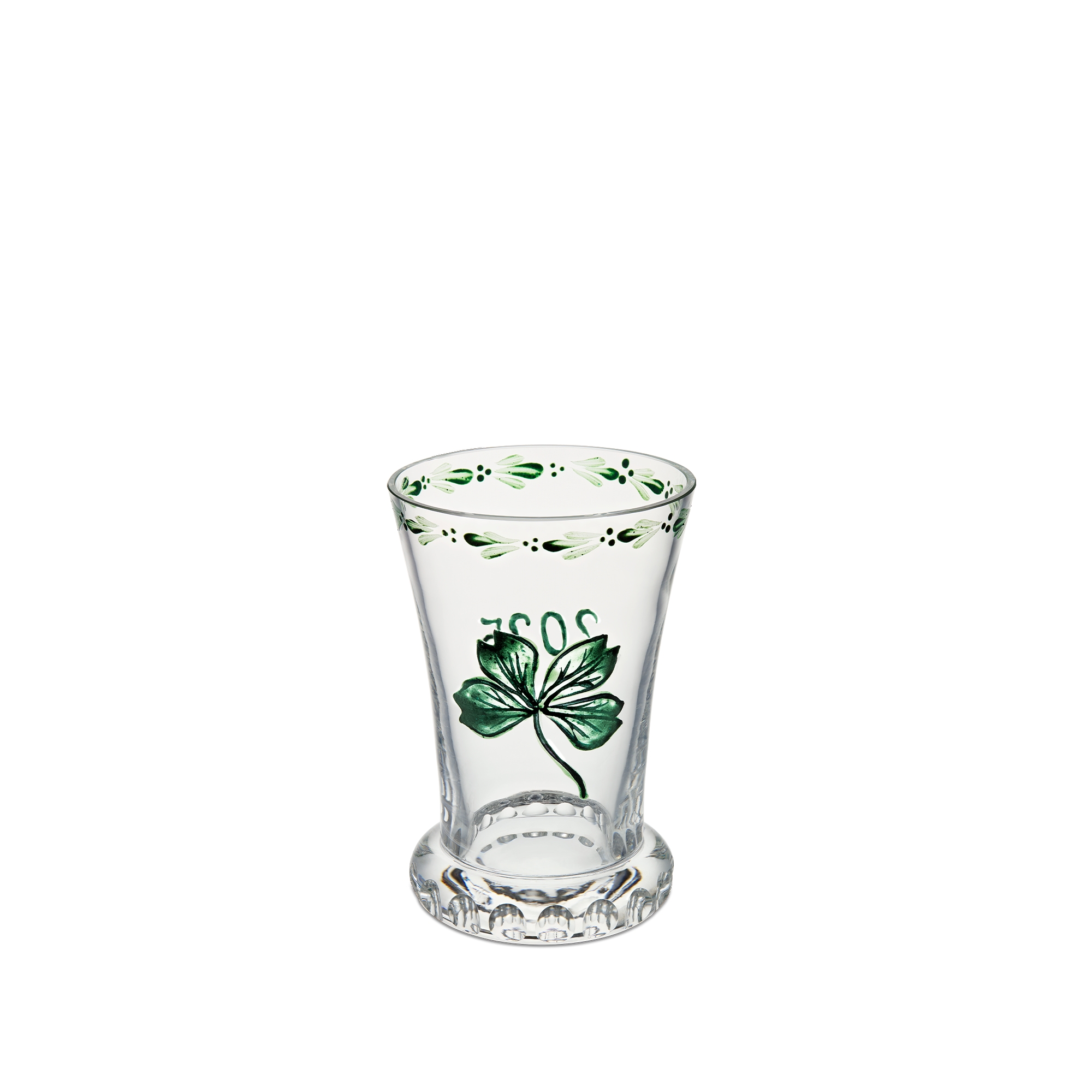 Von Hand bemalte Vase Transparentes Glas verziert mit grünem Klee E08