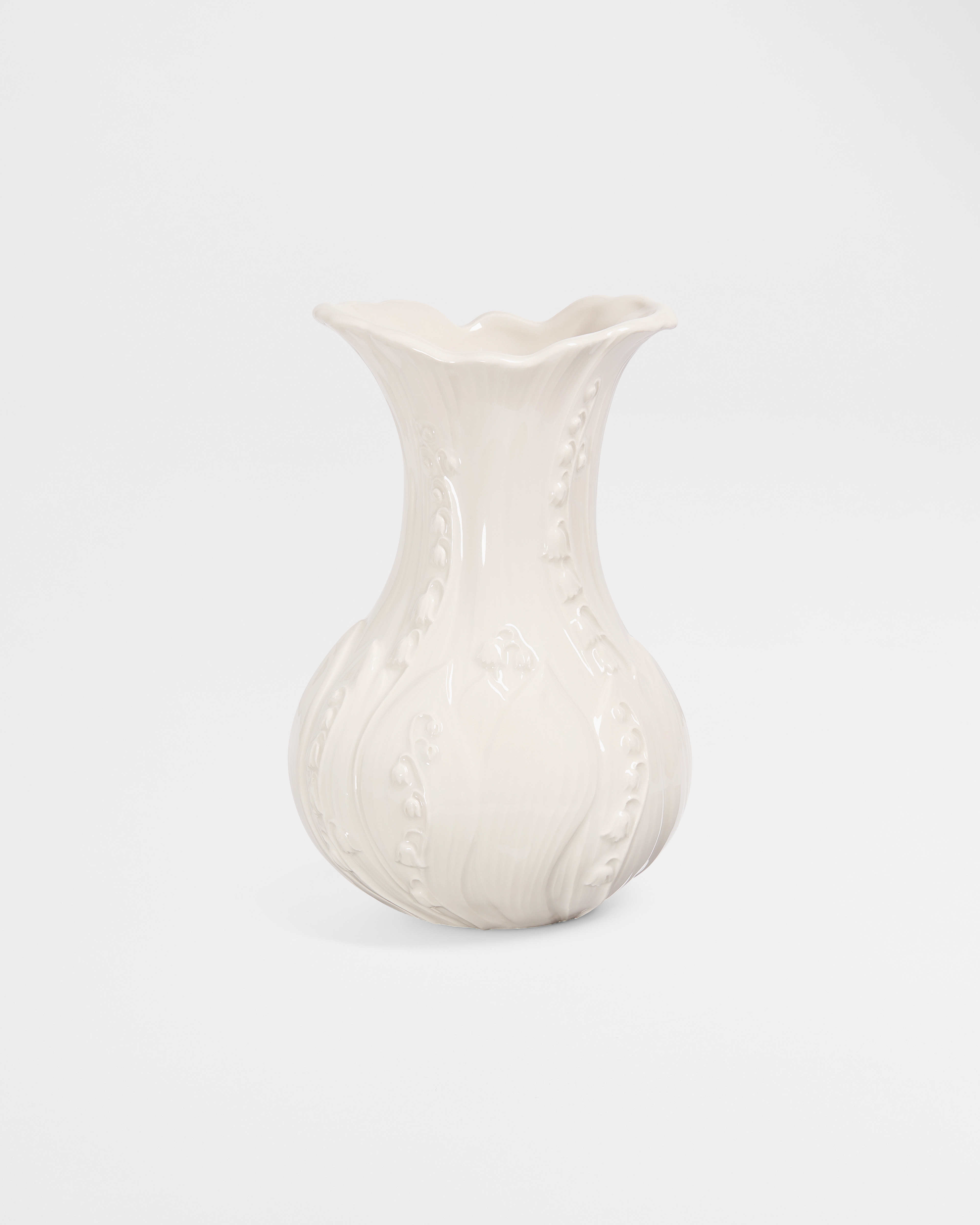 Vase White Ceramic with Raised Lily Dior Motif E01