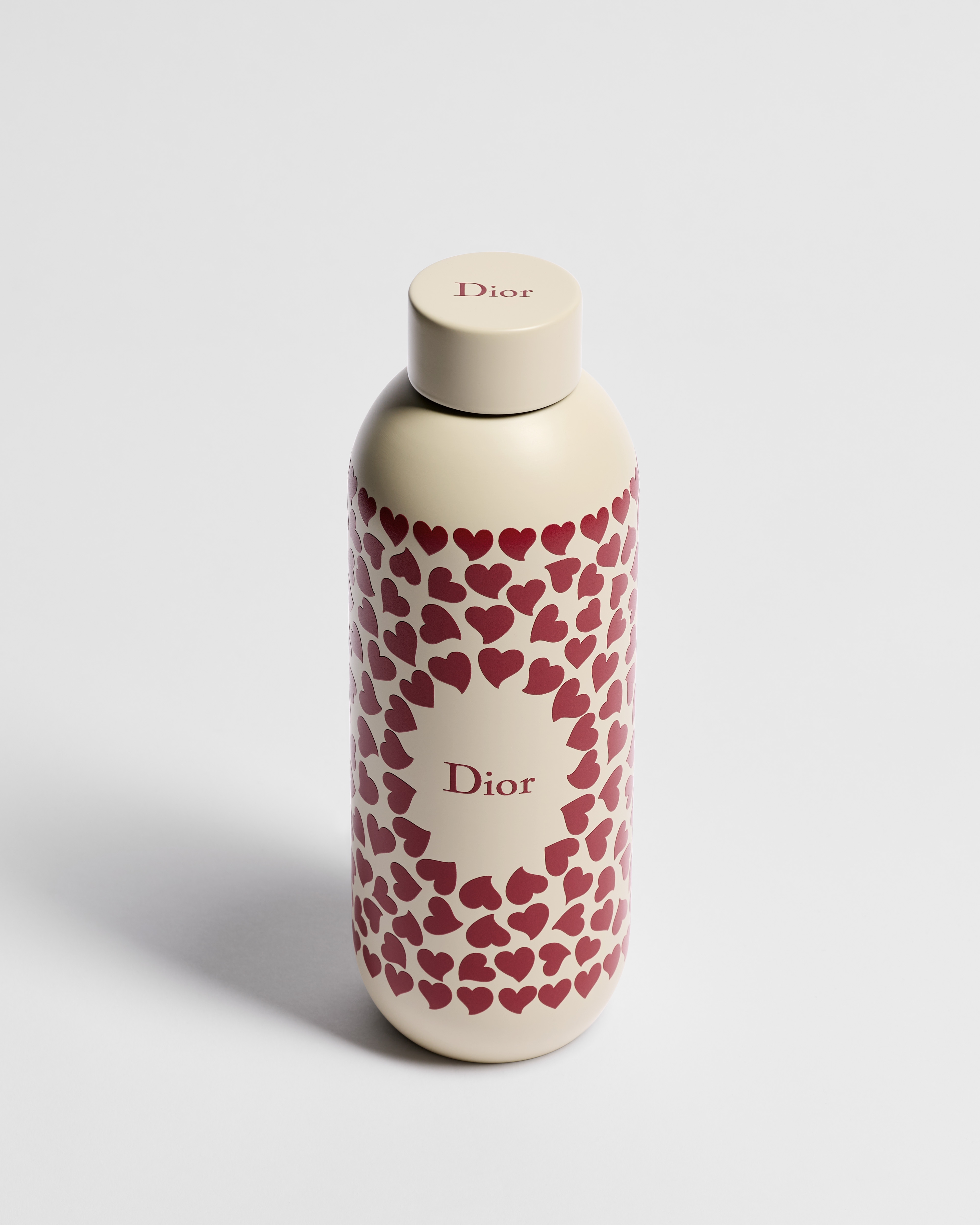Water Bottle Ecru Stainless Steel with Red Dior Heart Motif E06