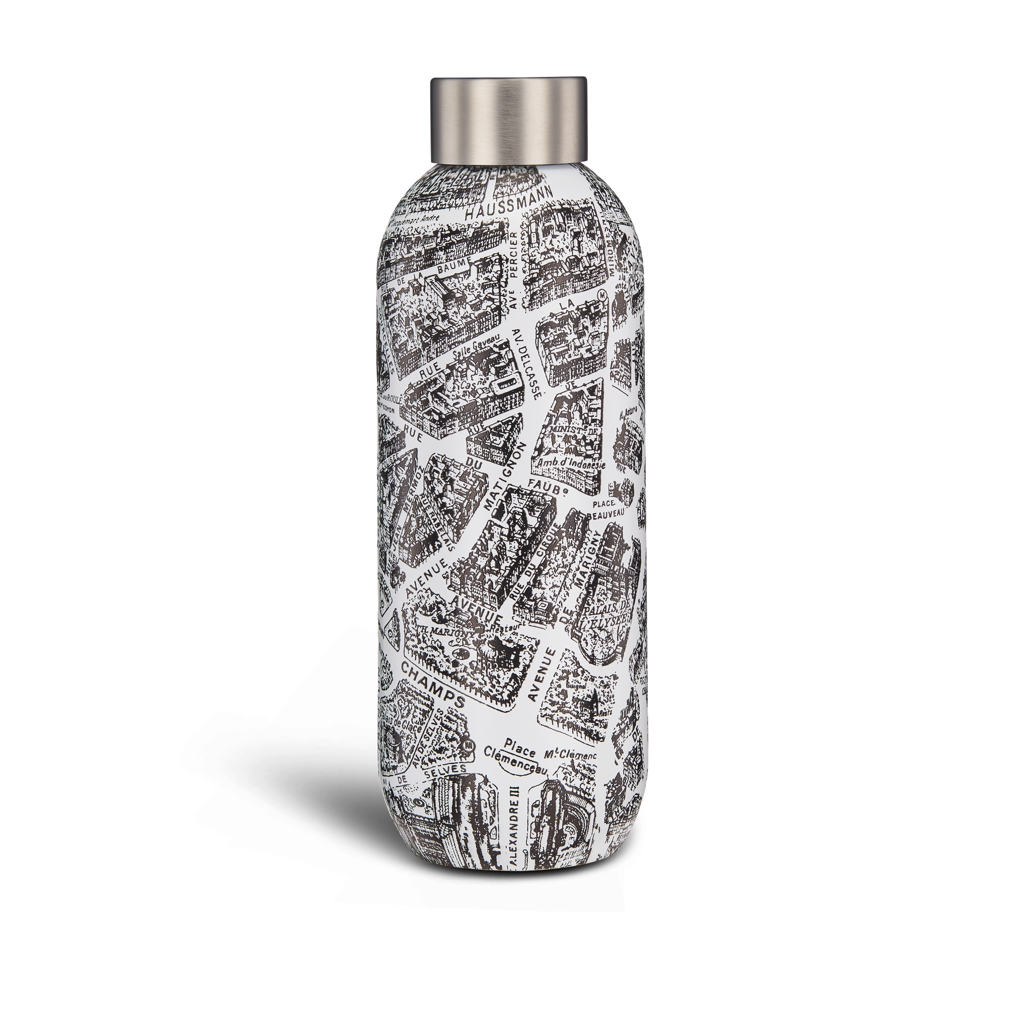 Trinkflasche Plan de Paris Motiv in Weiß und Schwarz E08