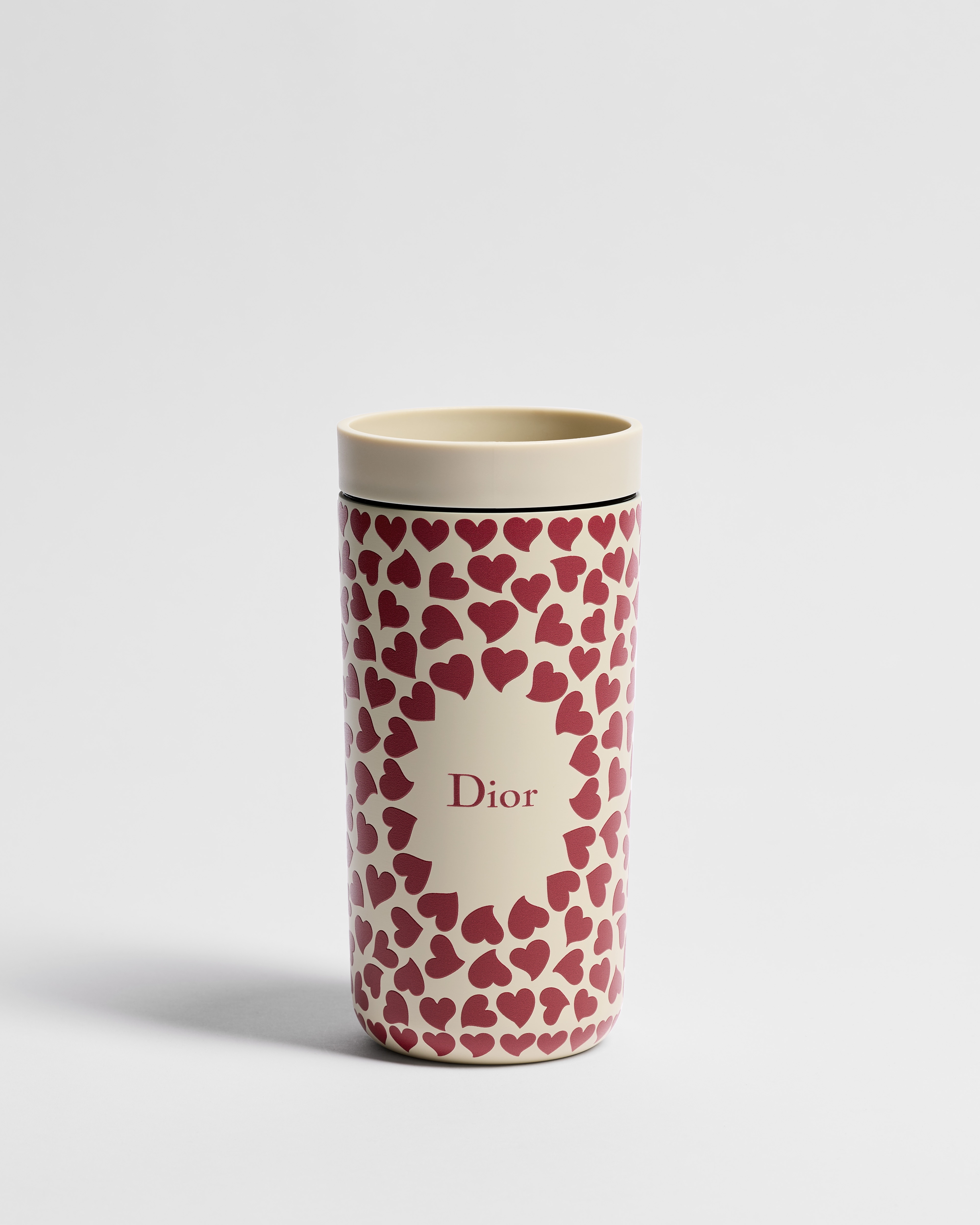 Travel Mug Ecru Stainless Steel with Red Dior Heart Motif E01
