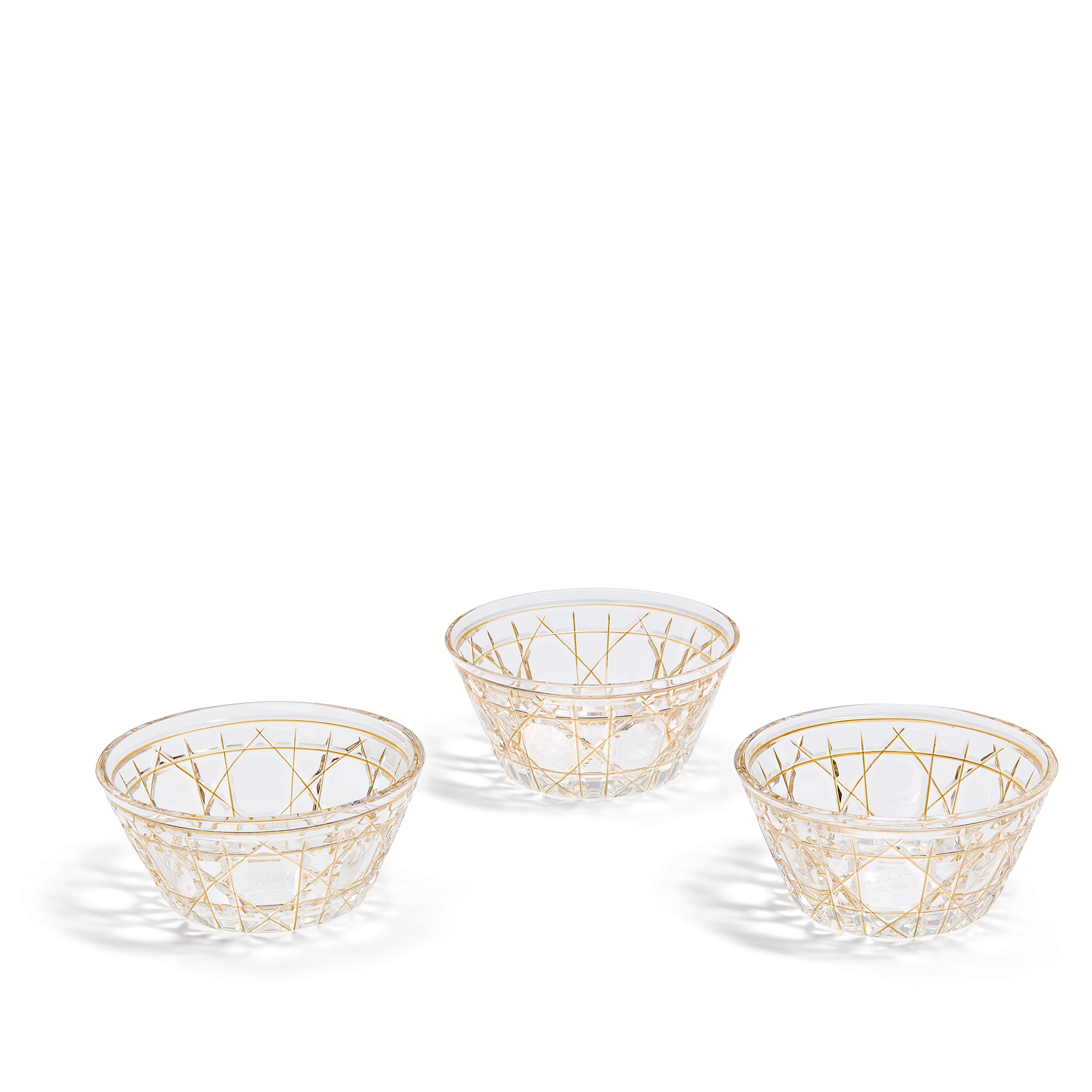 Set of Three Ice Cream Bowls Crystal with Gold-Tone Cannage Motif E03