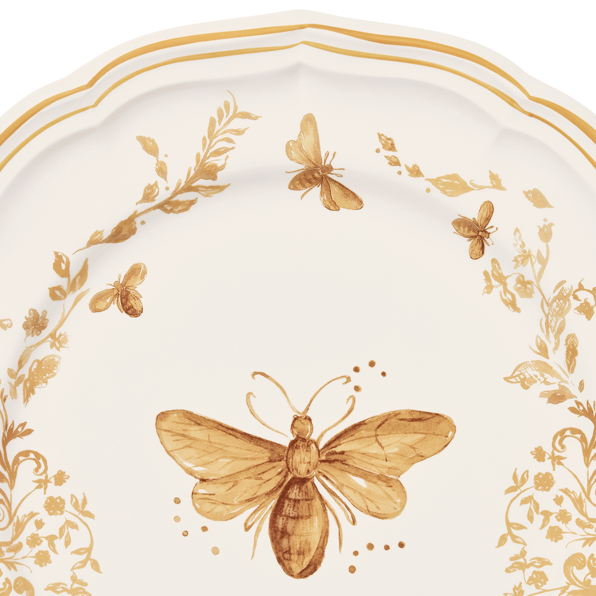 Dinner Plate White and Gold-Tone Dior Bees E09