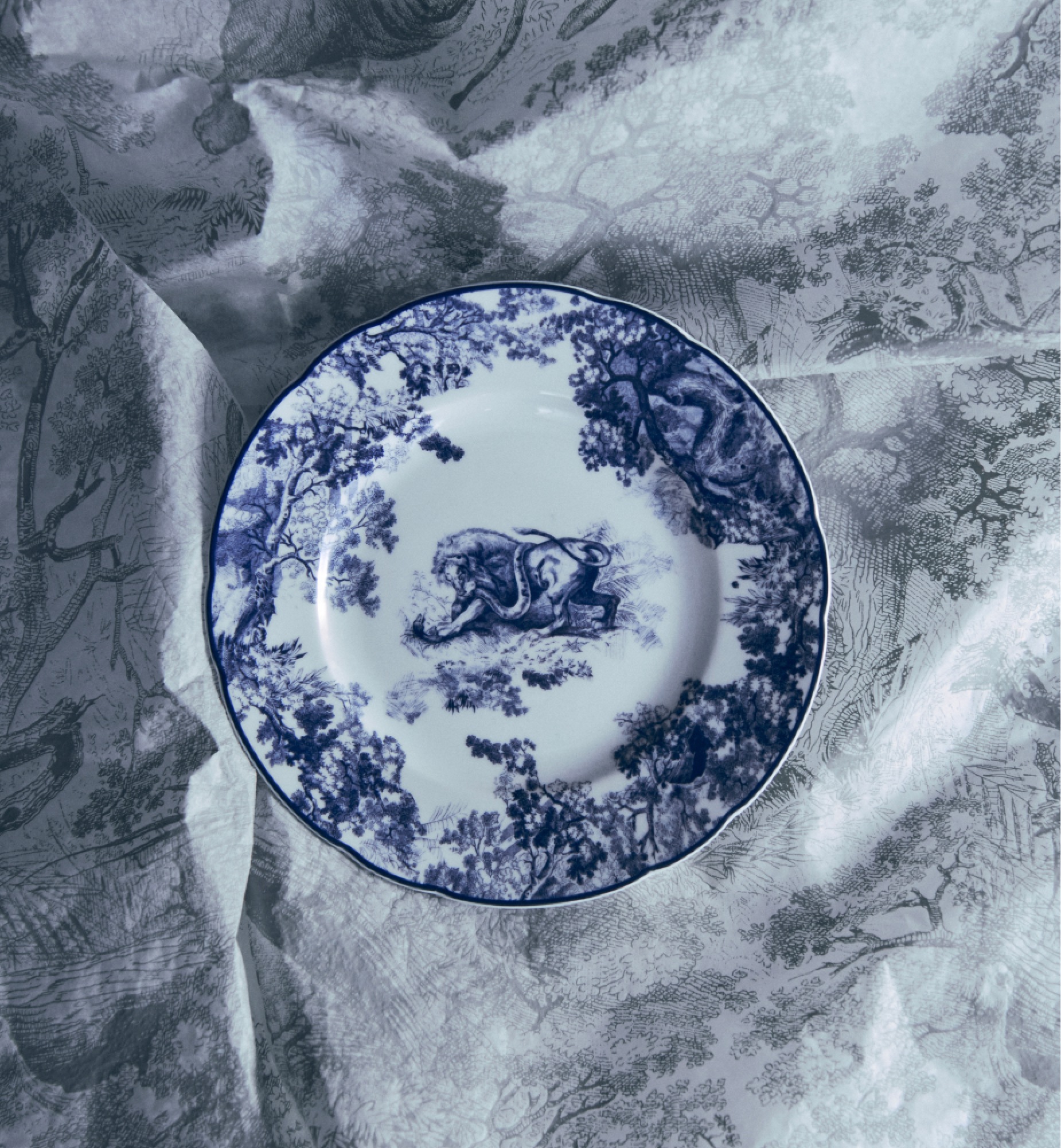 Dessertteller Toile de Jouy Lion in Blau E12