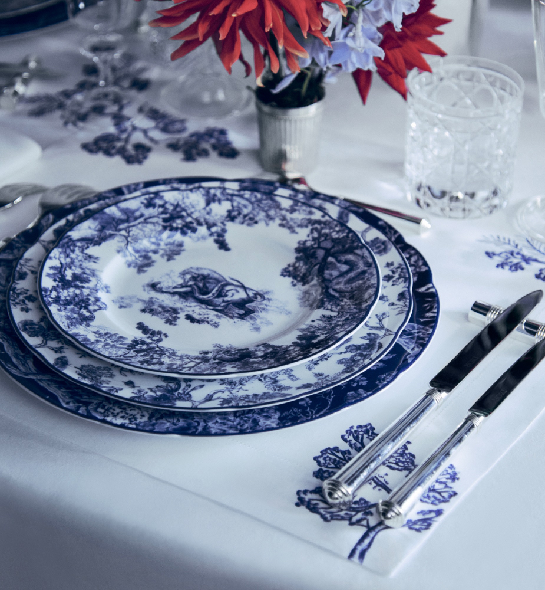 Dessertteller Toile de Jouy Lion in Blau E13