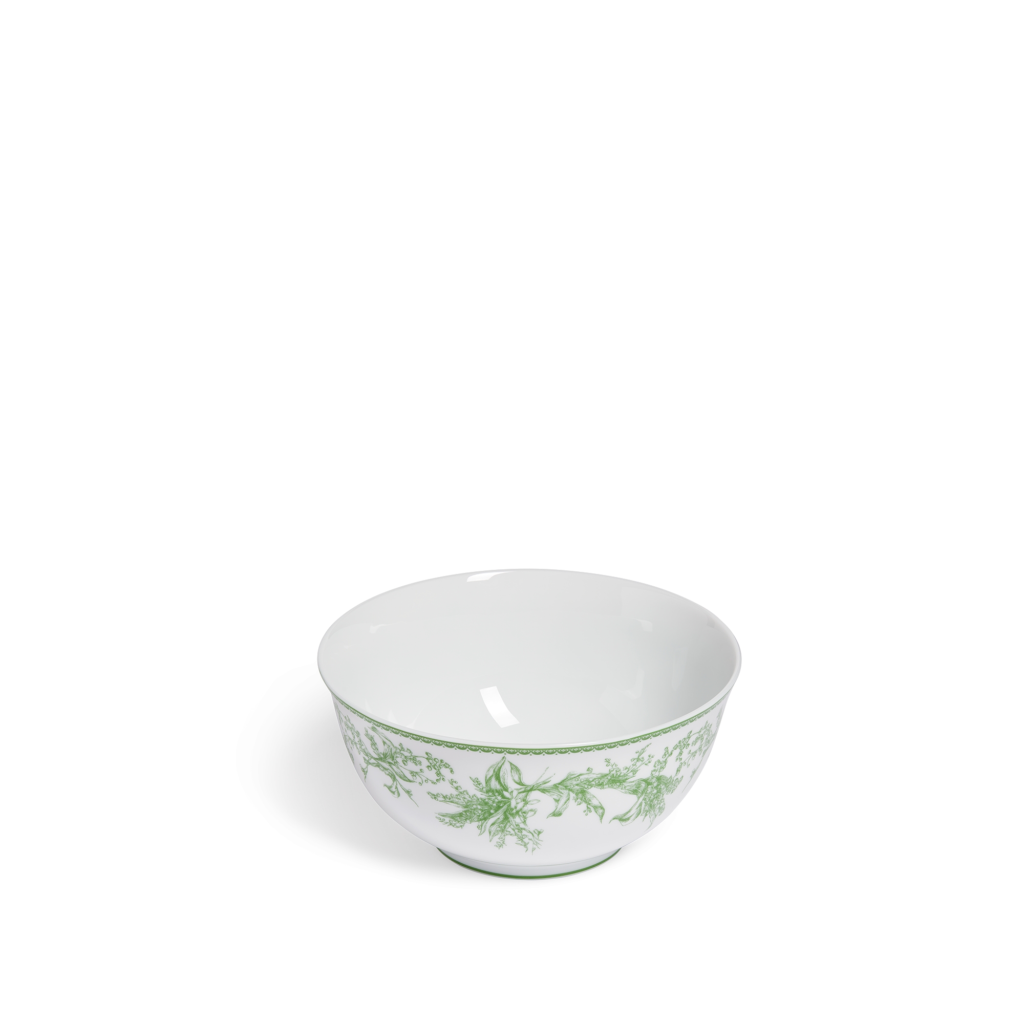 Noodle Bowl White Limoges Porcelain with Green Lily of the Valley Motif E03