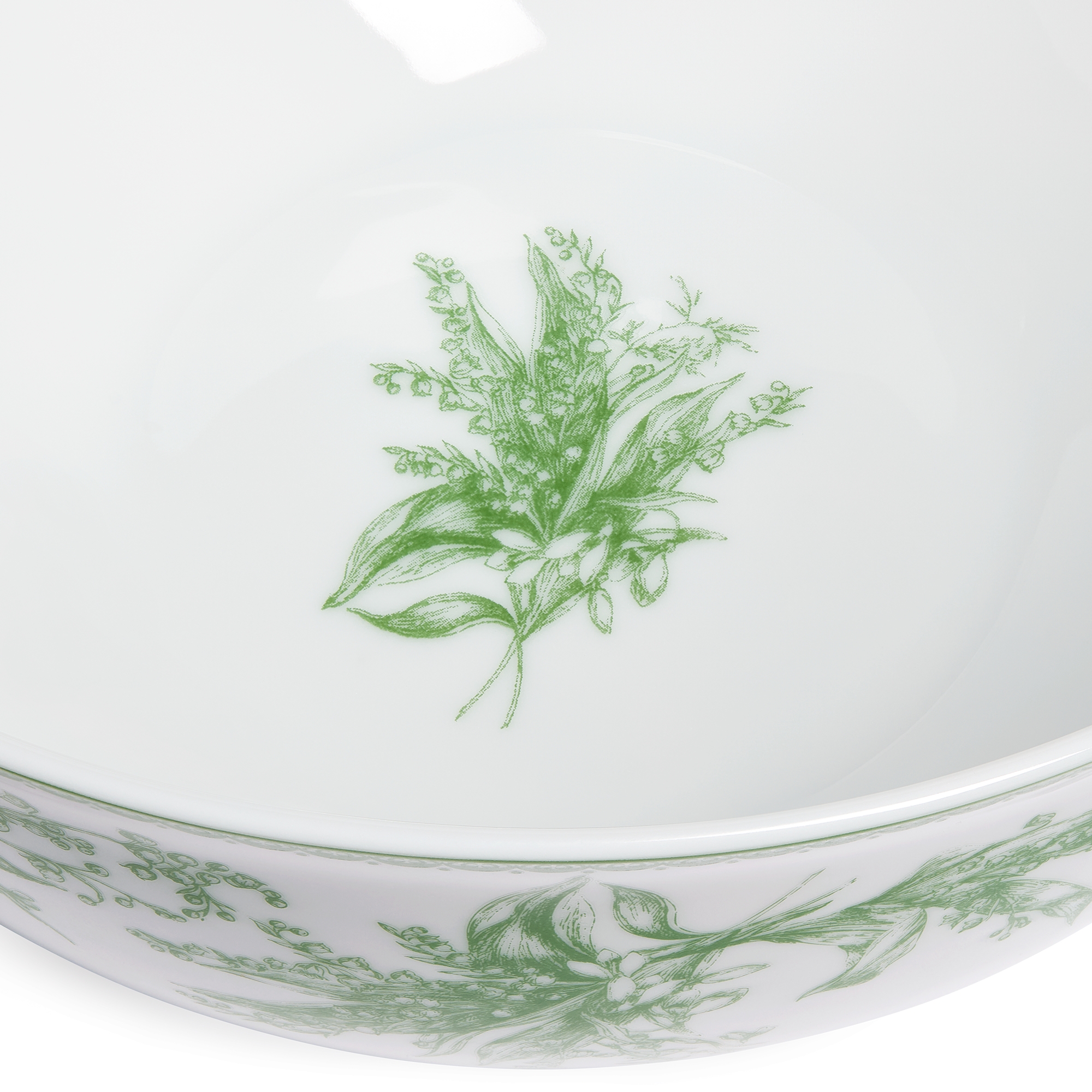 Noodle Bowl White Limoges Porcelain with Green Lily of the Valley Motif E09