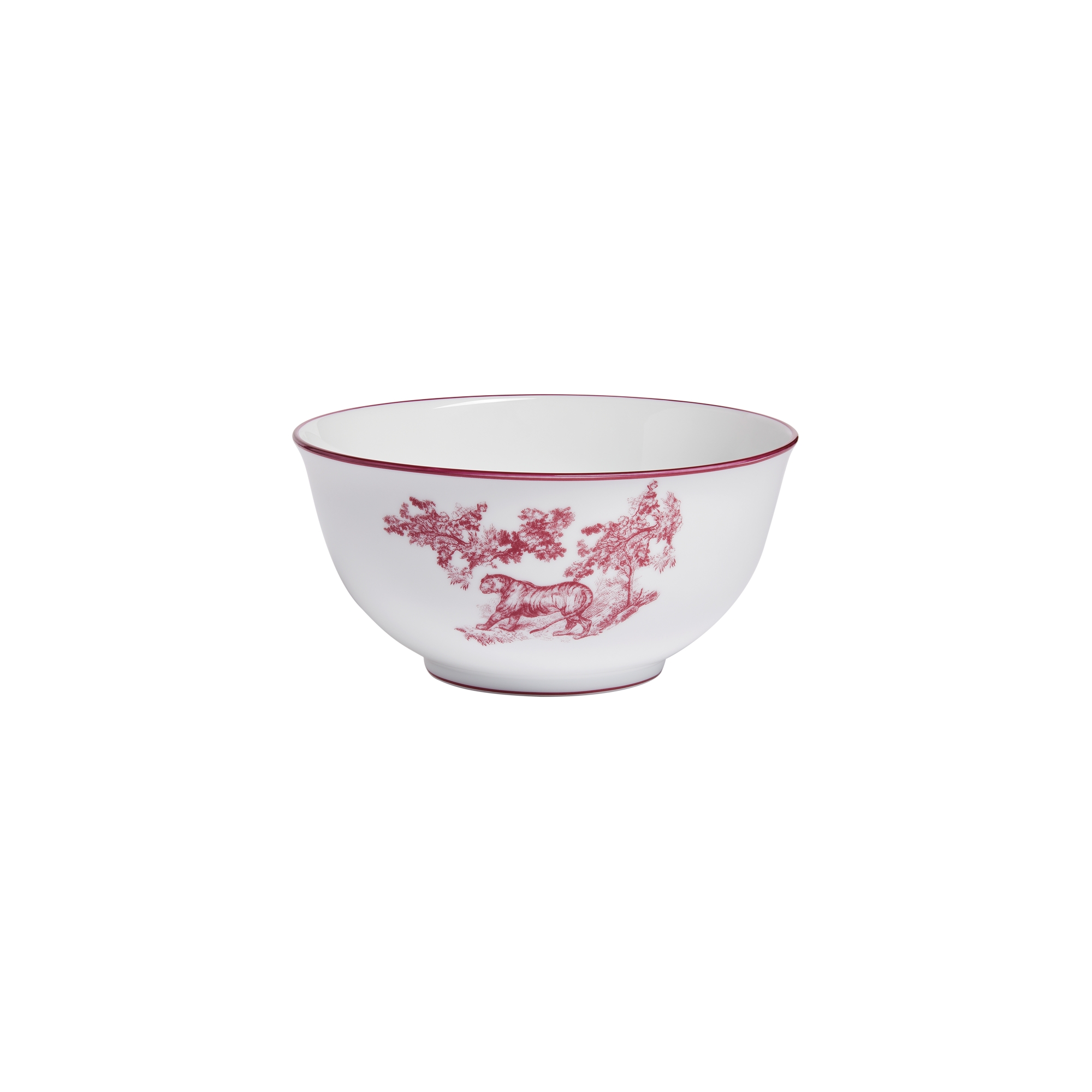  White Extra Fine Limoges Porcelain with Burgundy Toile de Jouy Motif