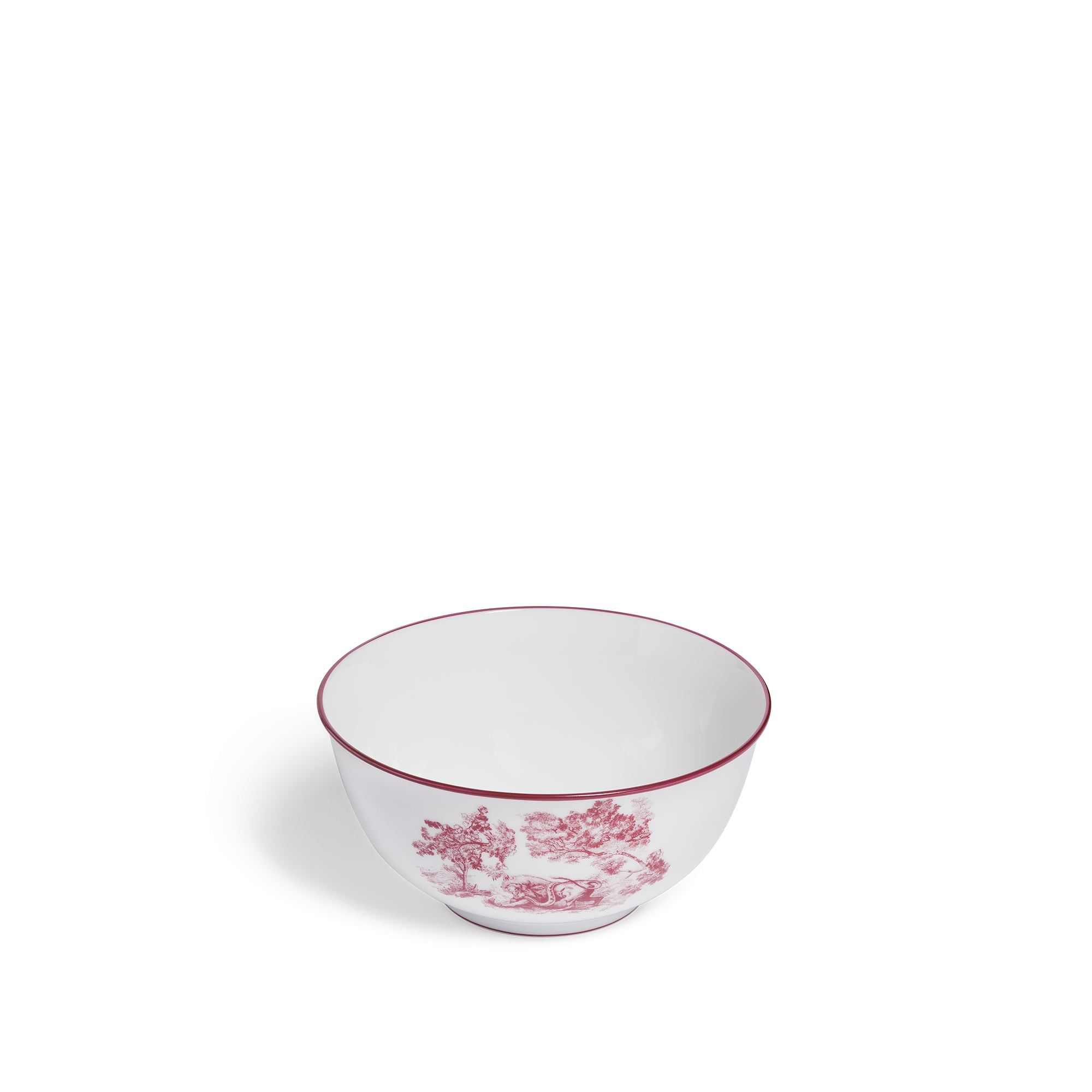 Noodle Bowl White Extra-Fine Limoges Porcelain with Burgundy Toile de Jouy Motif E03