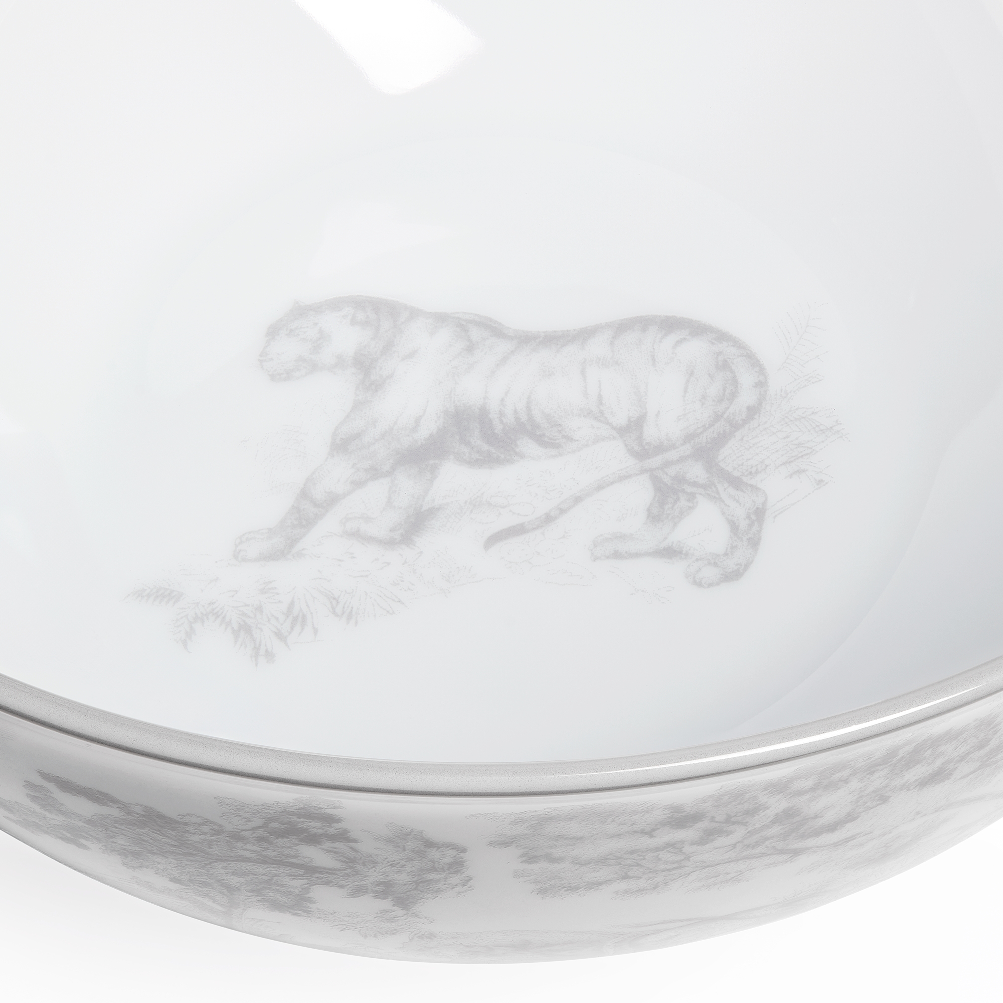 Ramen-Schale Besonders feines Limoges-Porzellan in Weiß mit Toile de Jouy Motiv in Grau E09