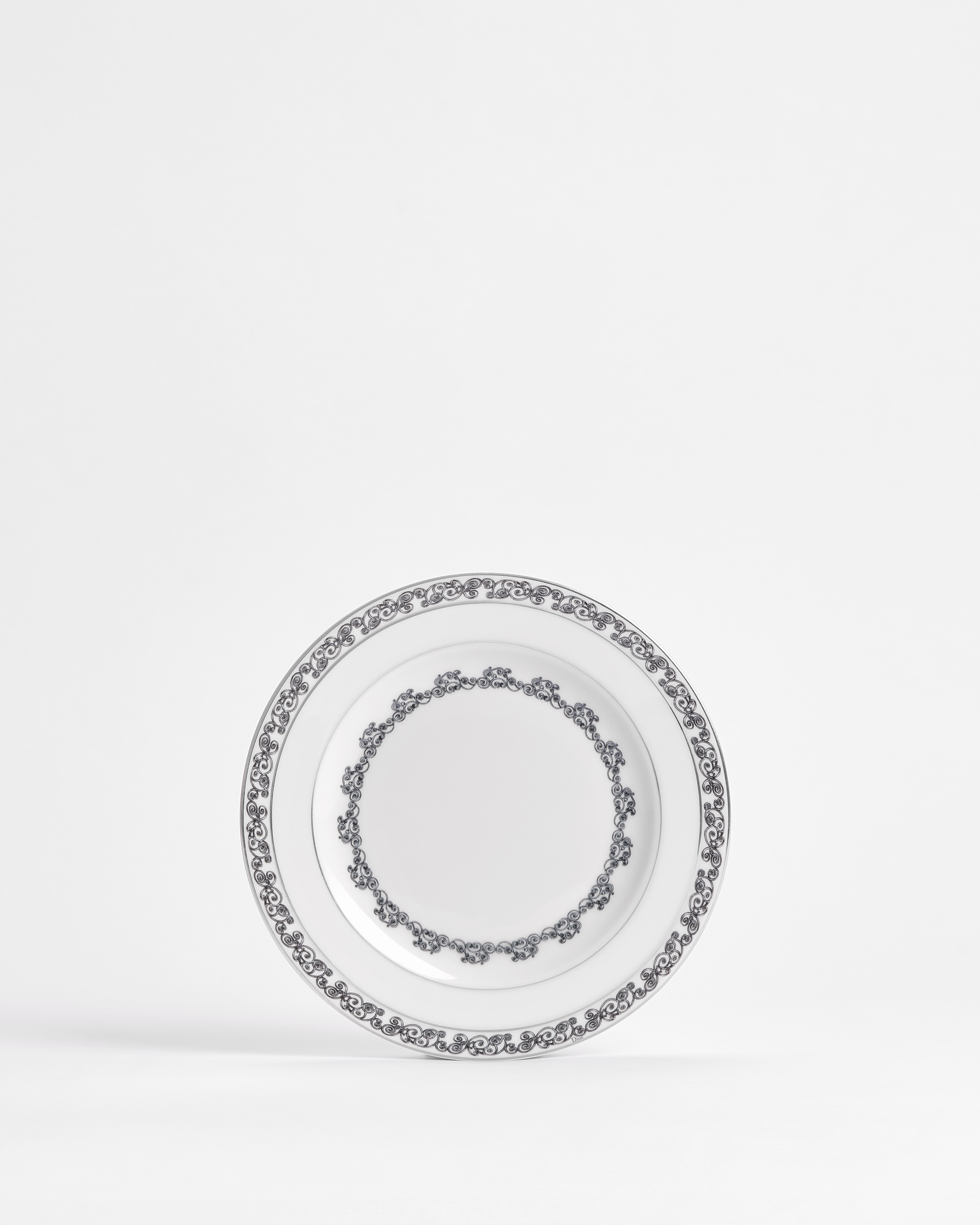Side Plate White Limoges Porcelain with Gray Balustrade Motif and Platinum E01
