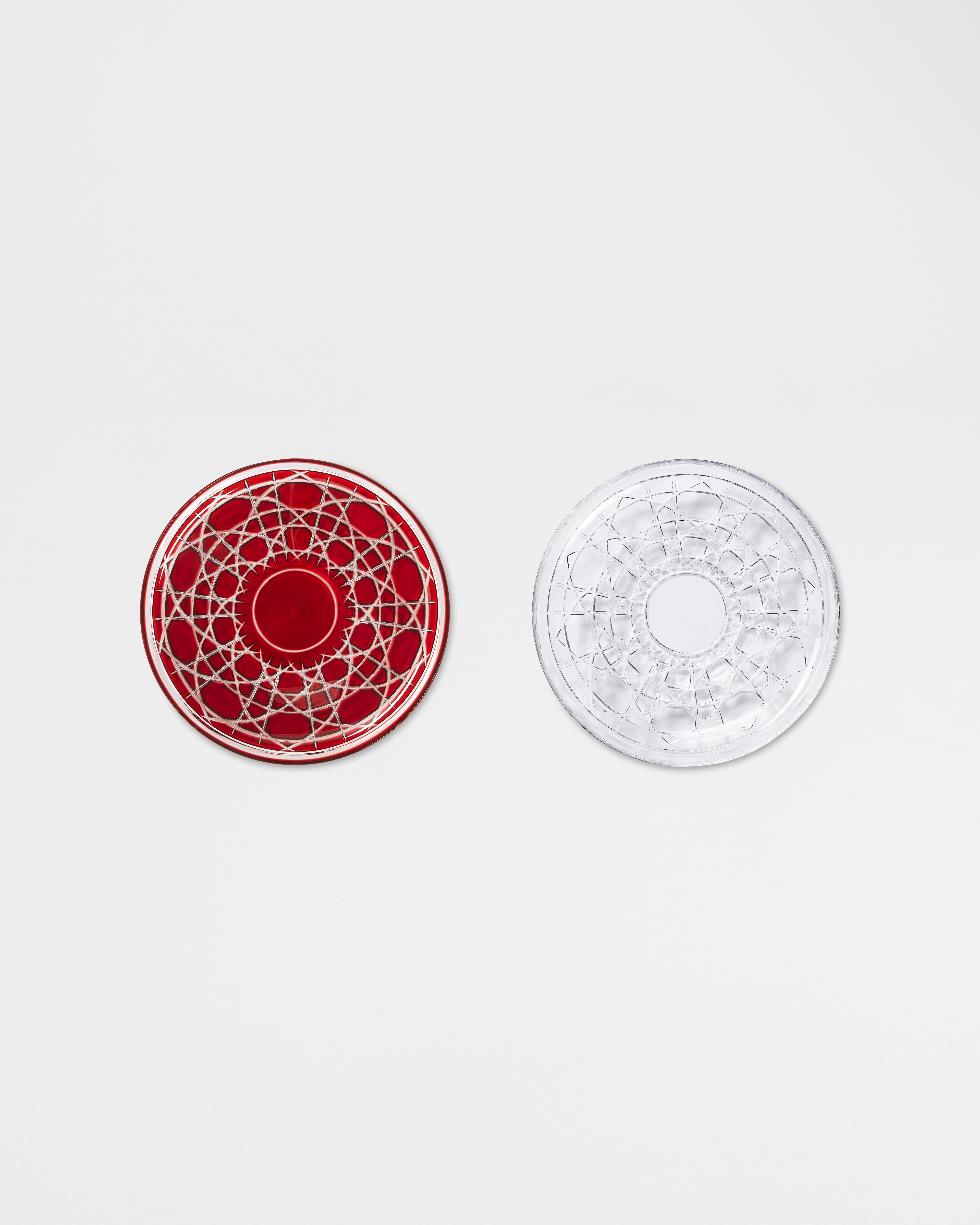 Set of Two Side Plates Red Crystal with Cannage Motif E01